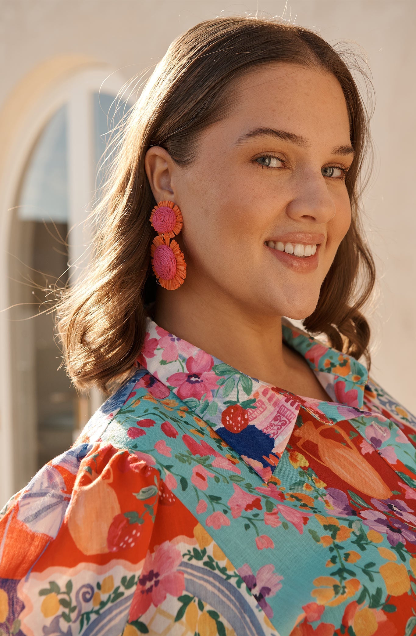 Poppy Earrings in Fuchsia and Tangerine Raffia