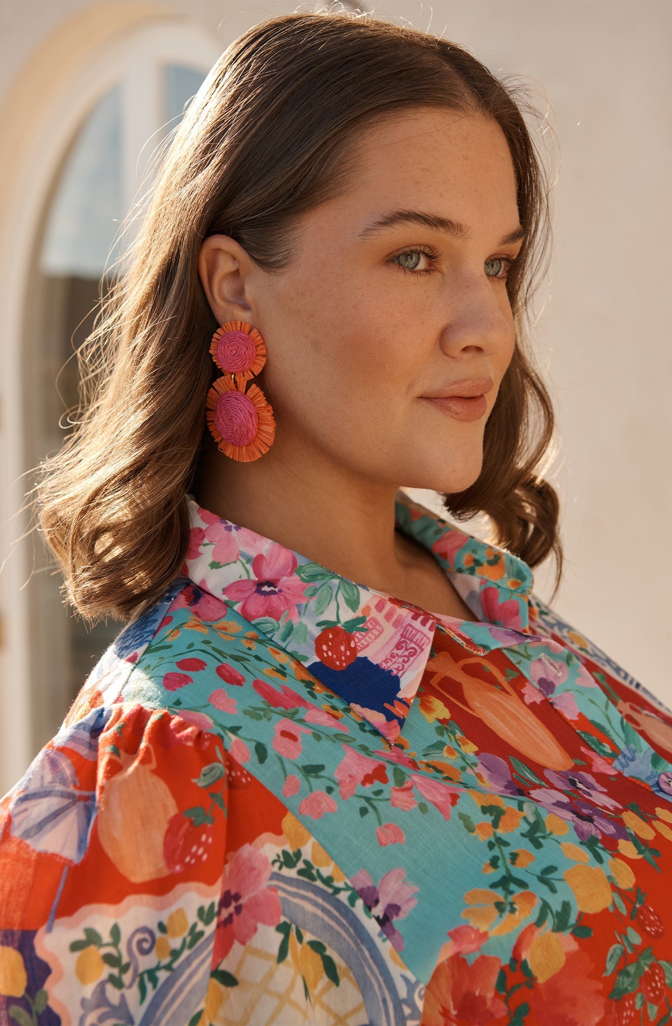 Poppy Earrings in Fuchsia and Tangerine Raffia