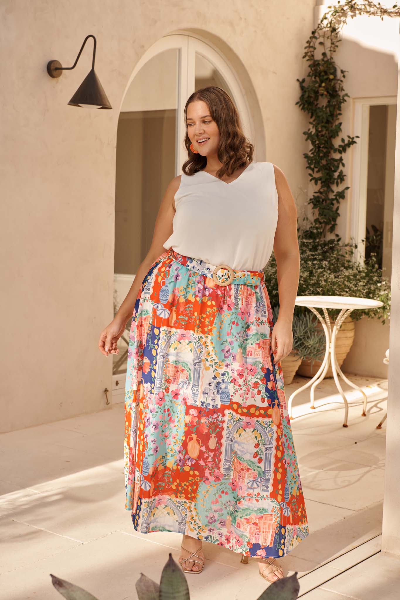 Postcards From Paradise Maxi Skirt In Multi Resort Linen Blend