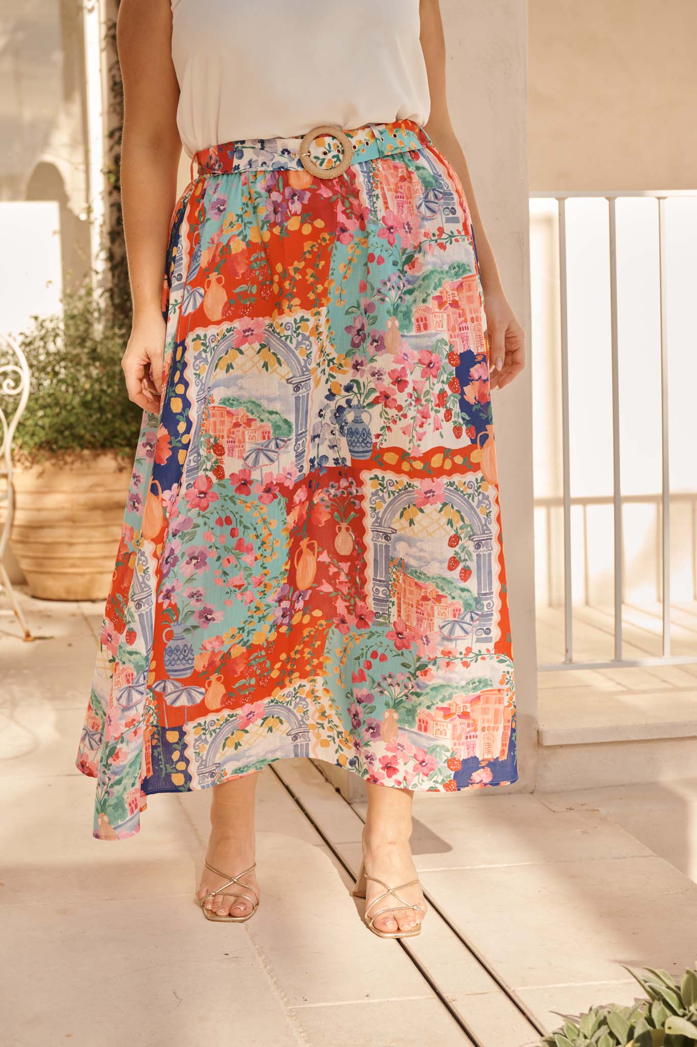 Postcards From Paradise Maxi Skirt In Multi Resort Linen Blend