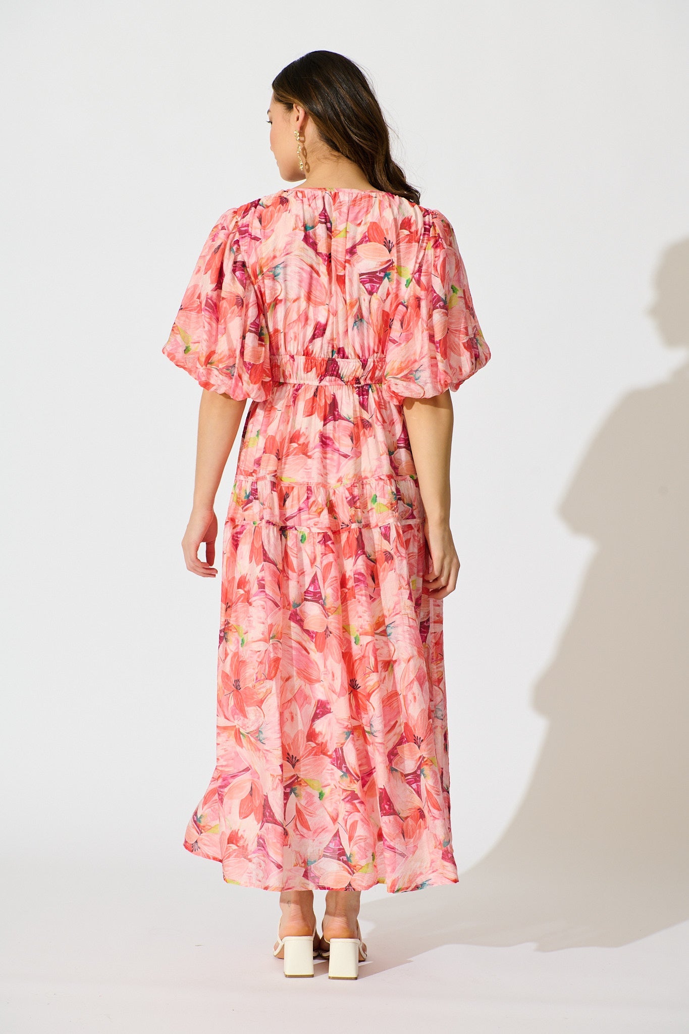 Amalie Midi Dress in Pink Watercolour Print