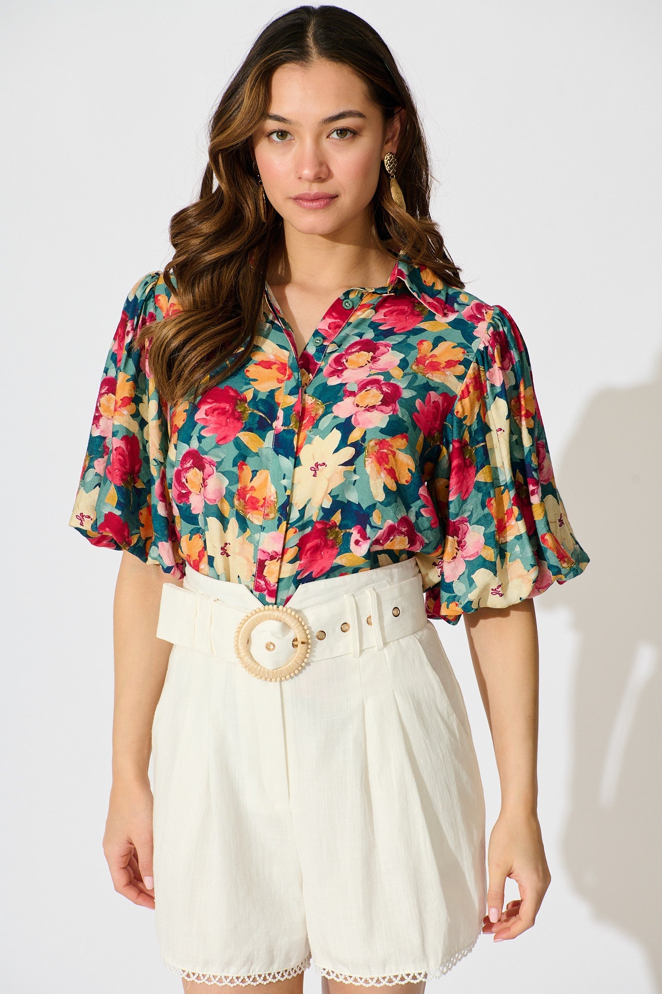 Aeryn Shirt in Jade Floral Print