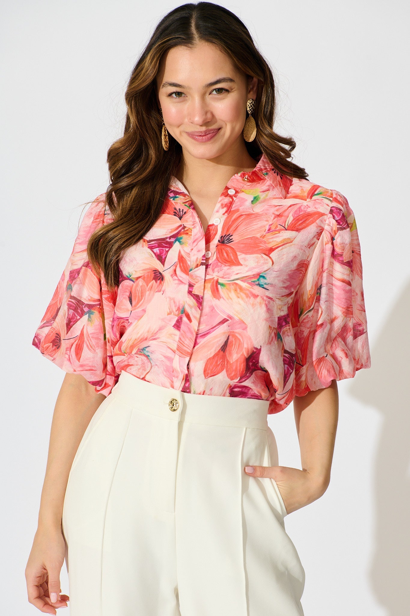 Aeryn Shirt in Pink Watercolour Print