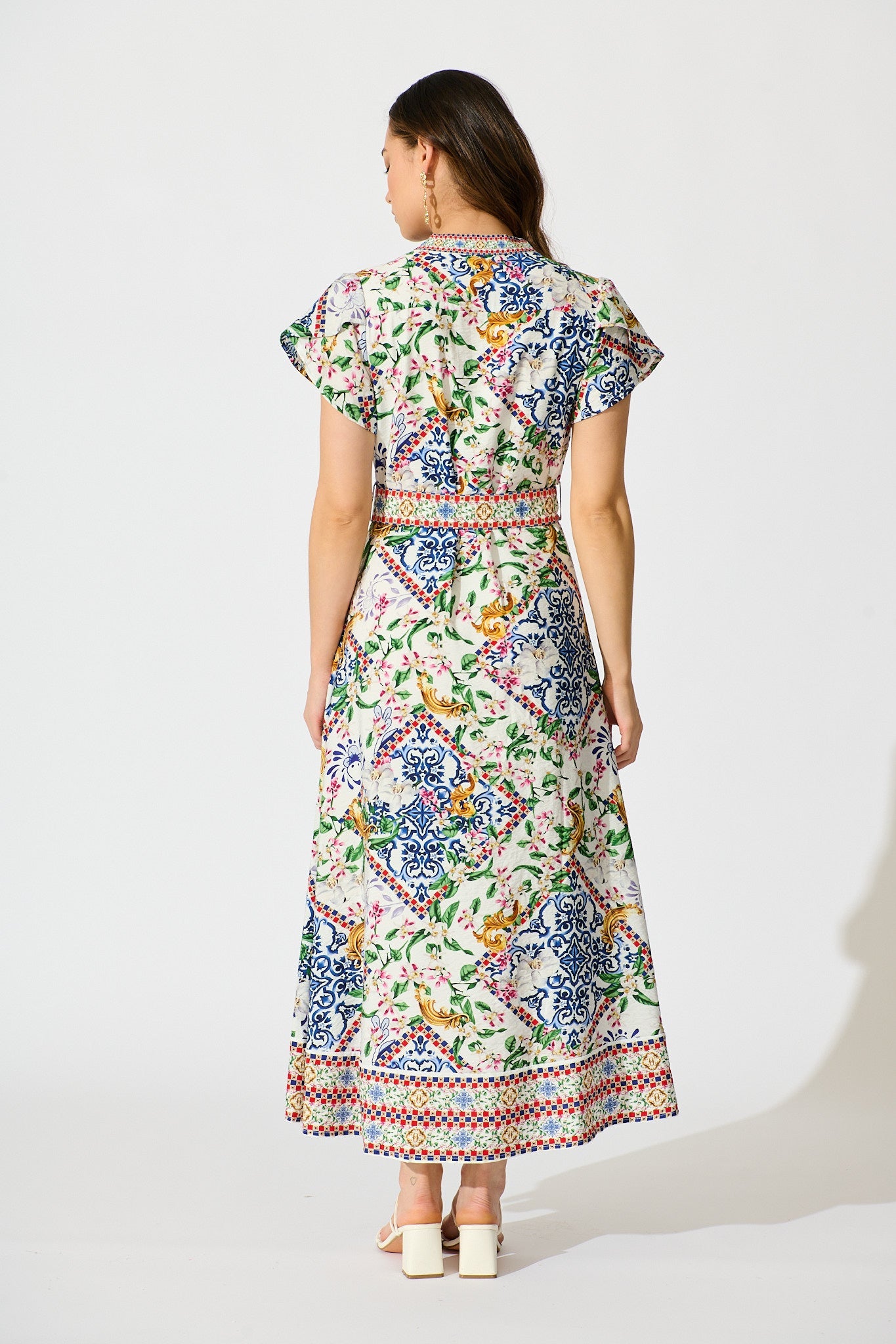 Portofino Bloom Midi Dress in White with Multi Print