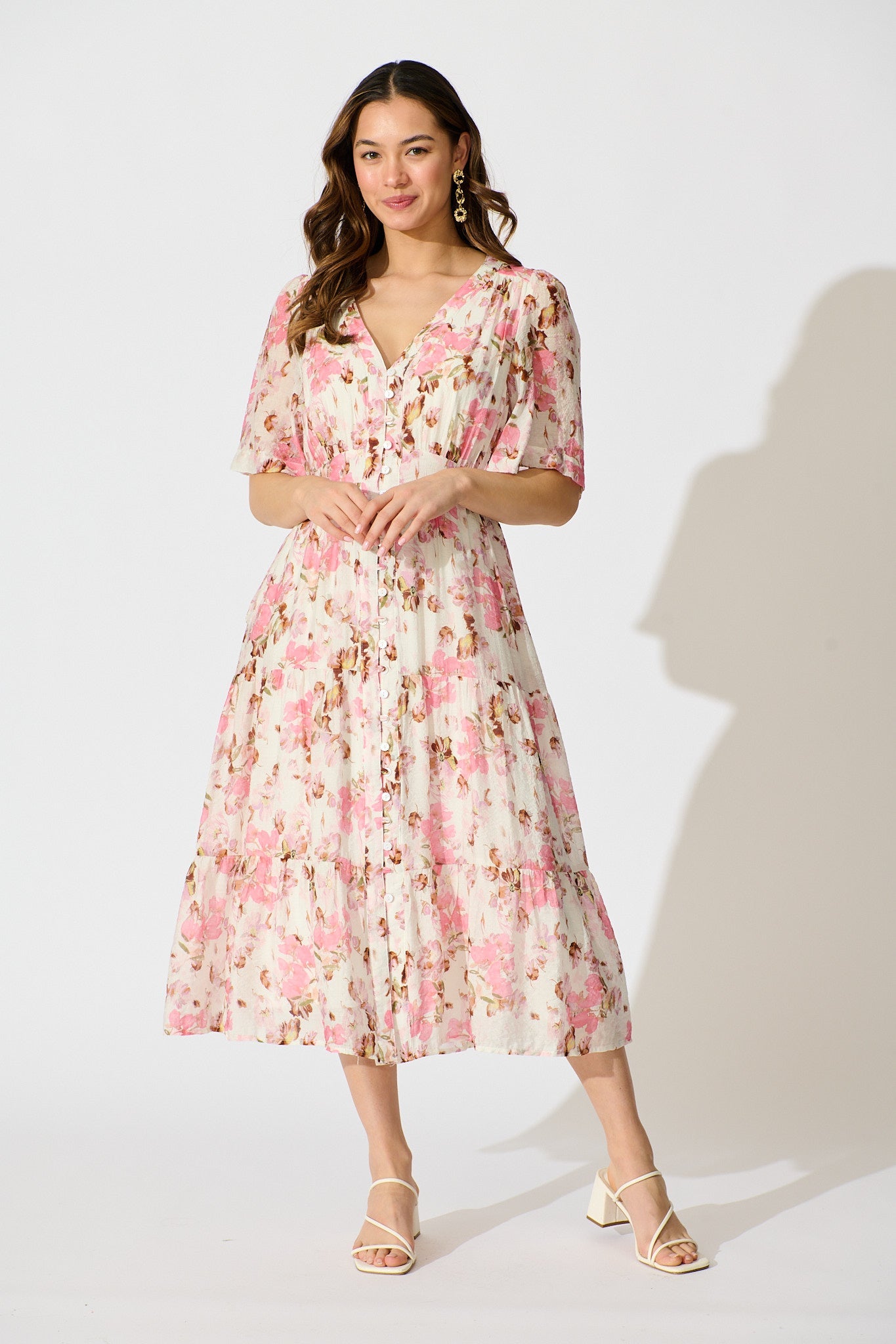 Finn Dress in White with Pink Floral