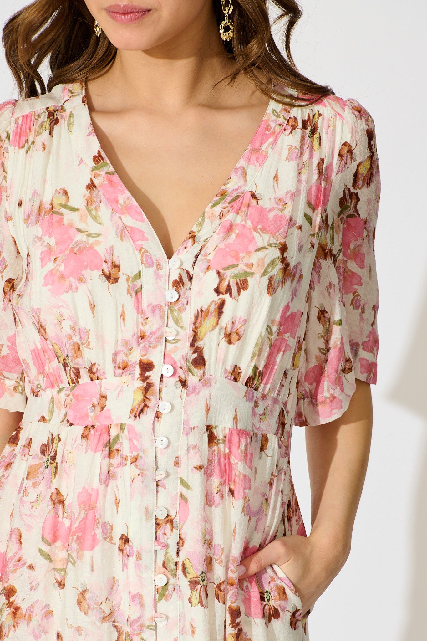 Finn Dress in White with Pink Floral