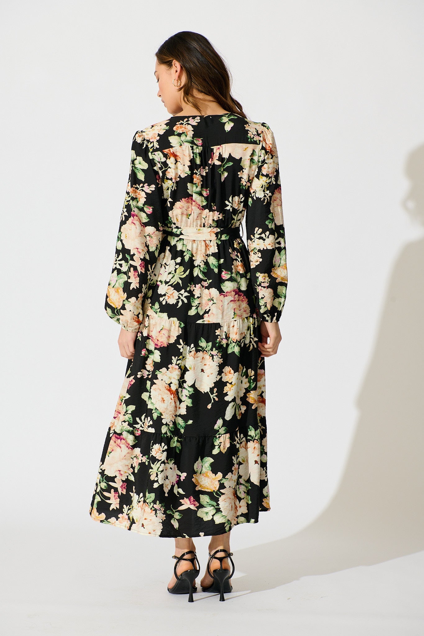 Zodie Midi Dress in Black Multi Floral Print