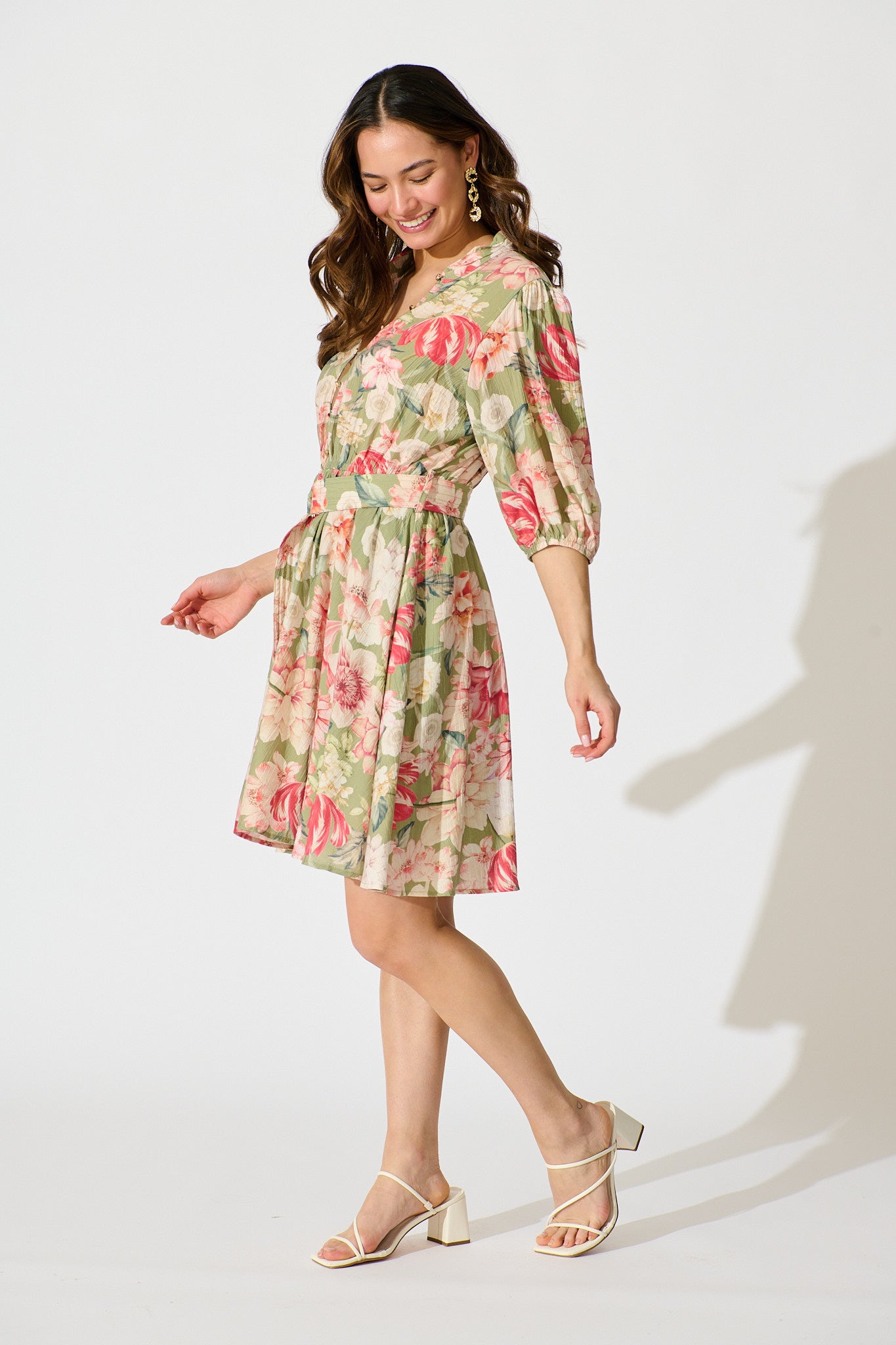 Vintage Blossom Dress in Sage with Blush Floral