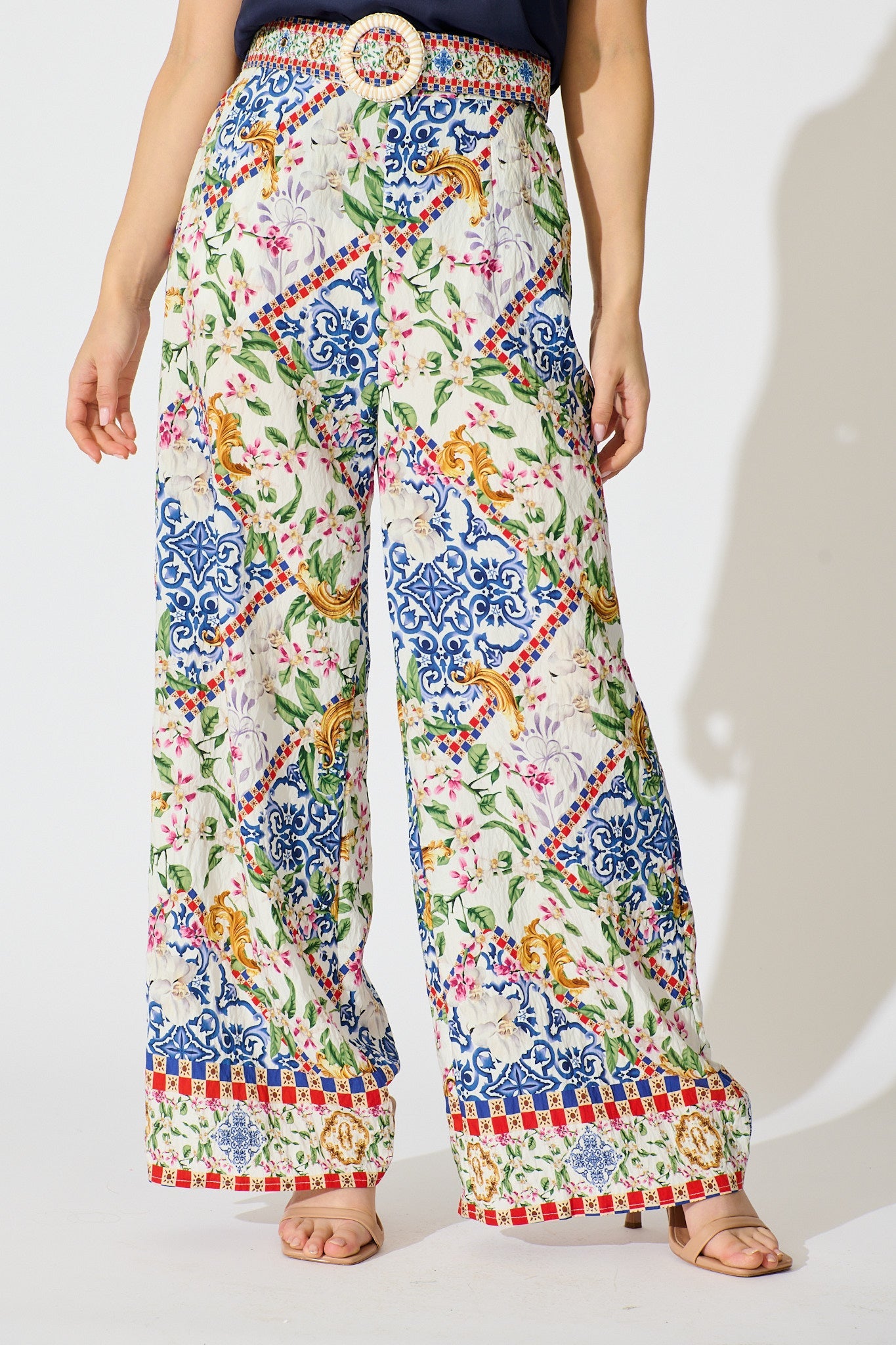 Villa Botanica Pant in White with Multi Print