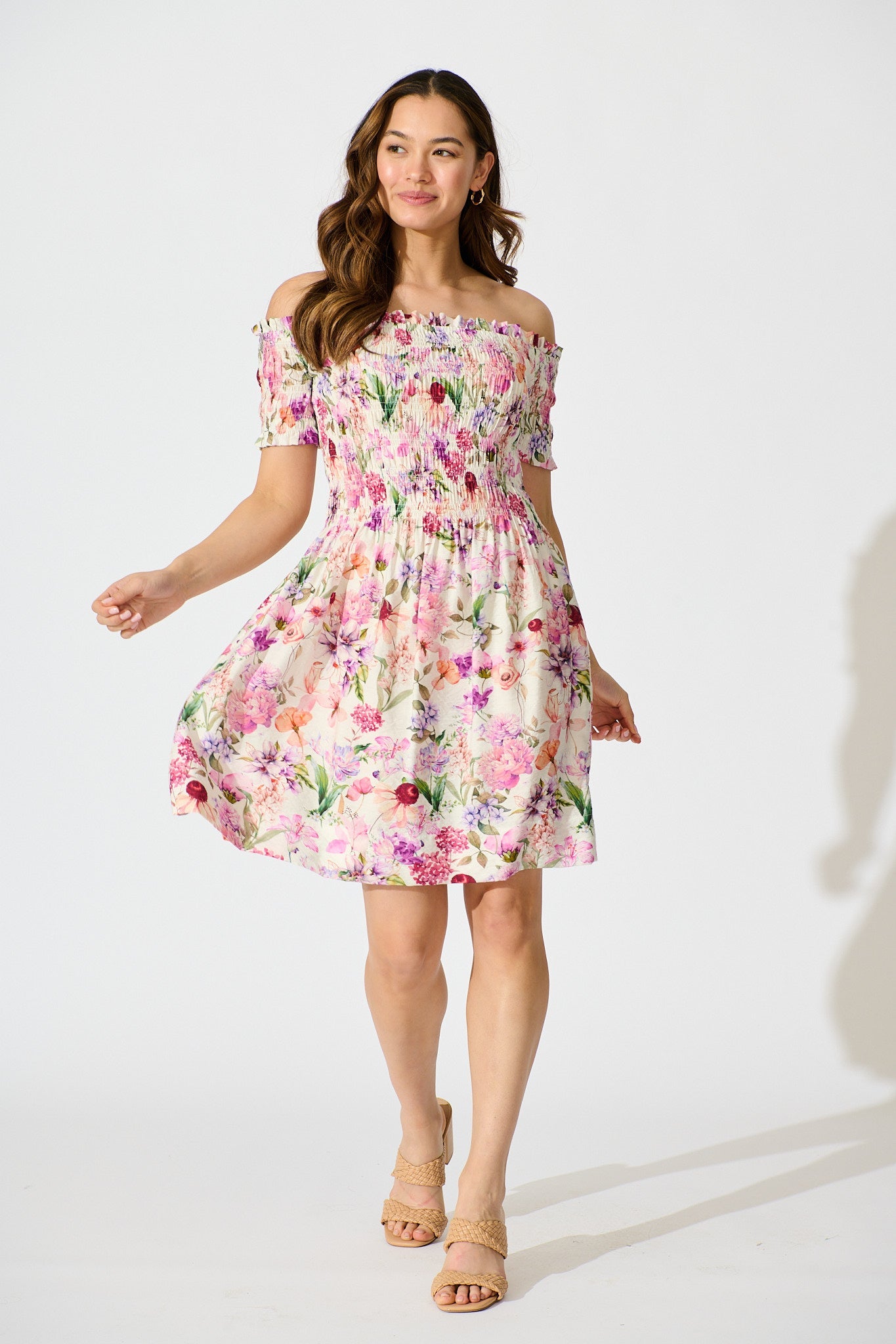Wild Rose Whisper Dress in White with Lilac Floral