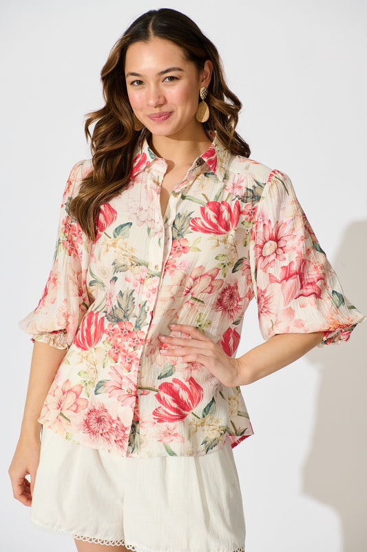 Orchard in Bloom Shirt in Cream with Multi Floral