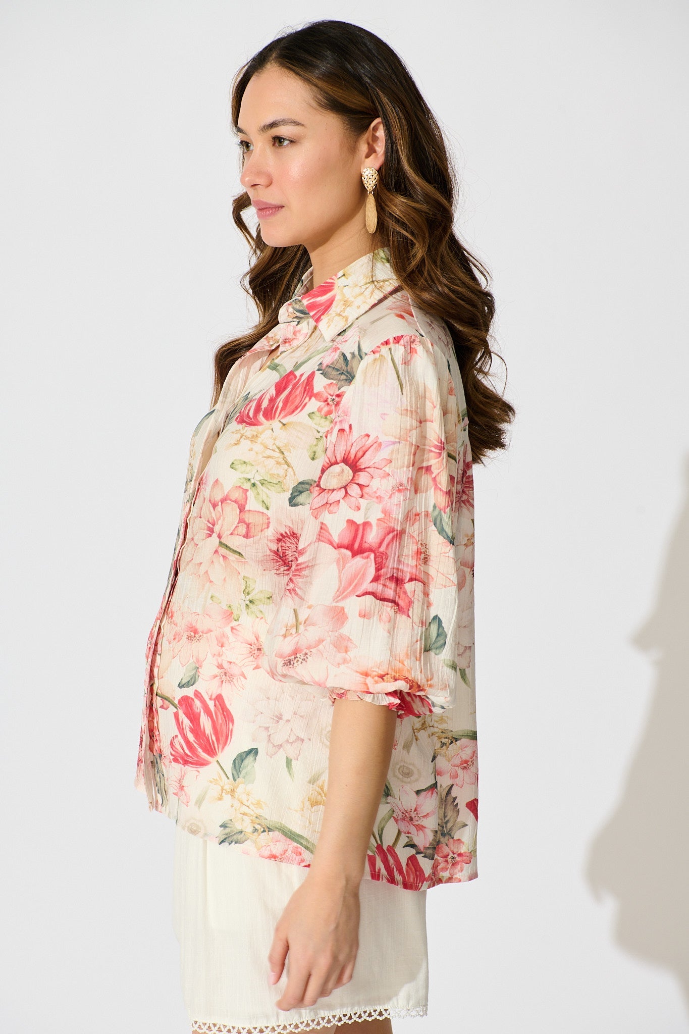 Orchard in Bloom Shirt in Cream with Multi Floral