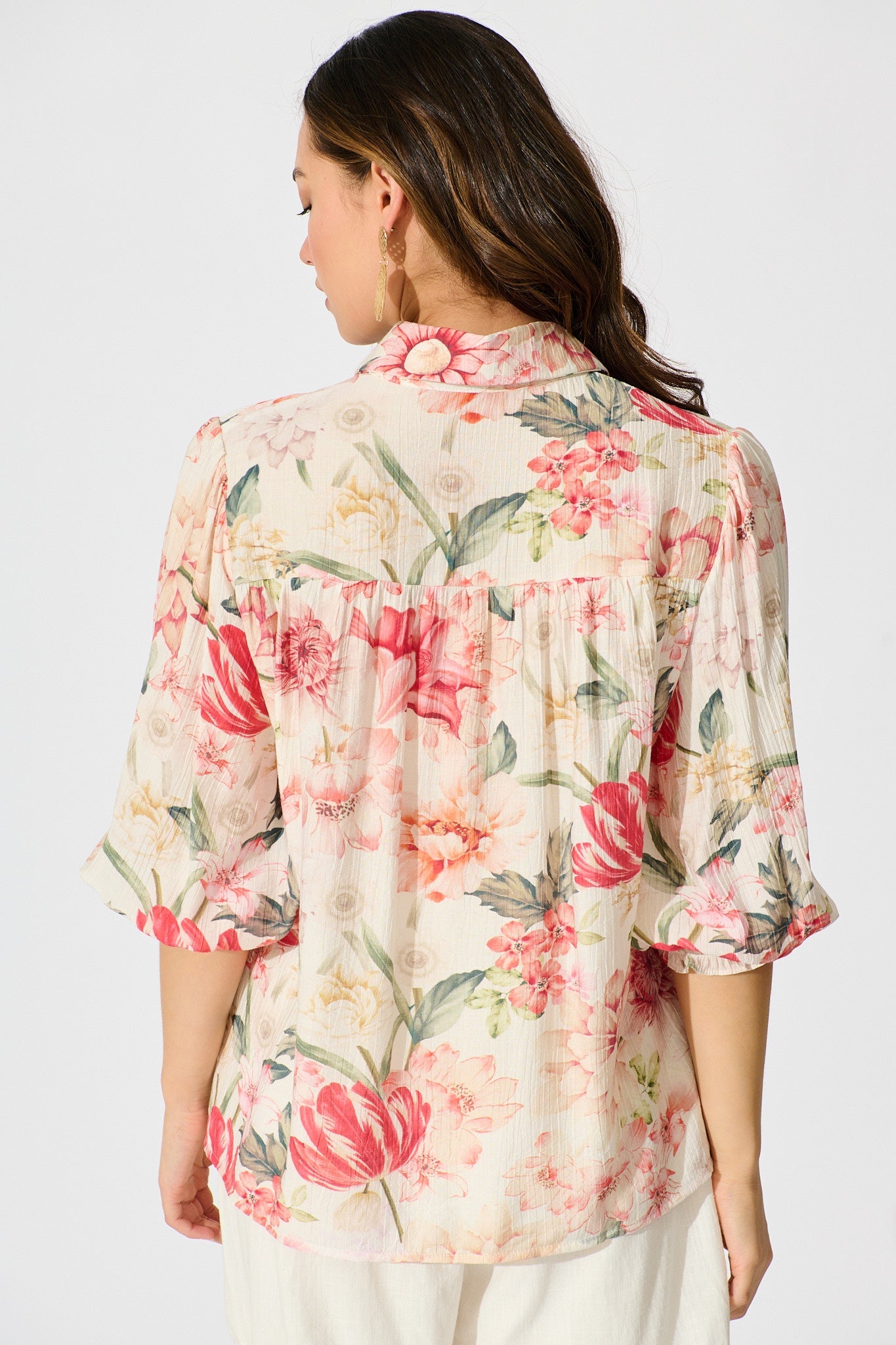Orchard in Bloom Shirt in Cream with Multi Floral