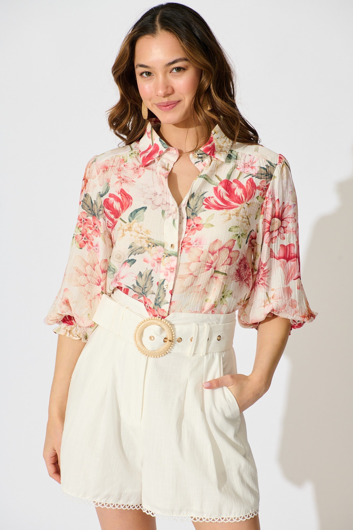 Orchard in Bloom Shirt in Cream with Multi Floral