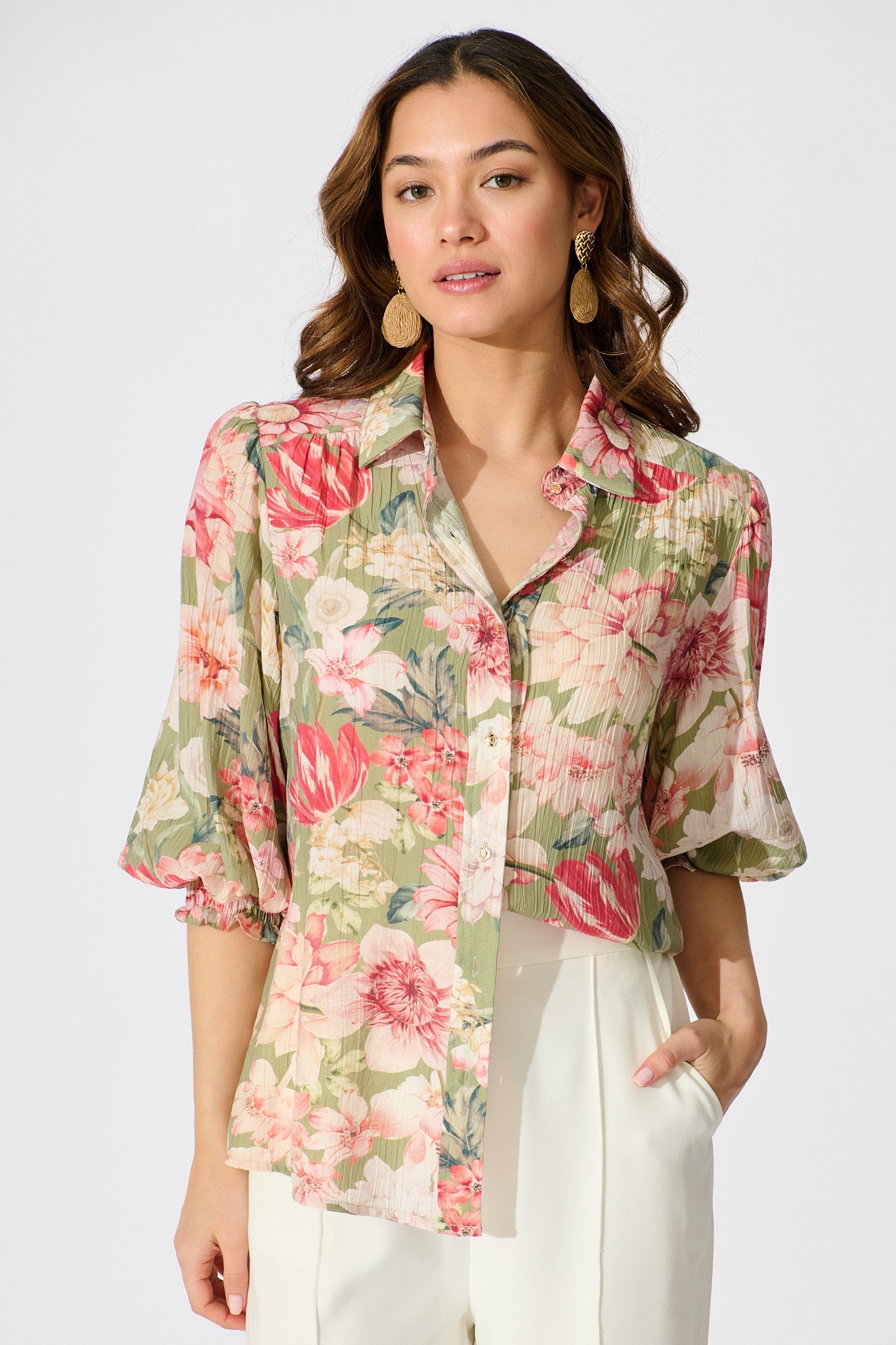 Orchard in Bloom Top in Sage with Blush Floral