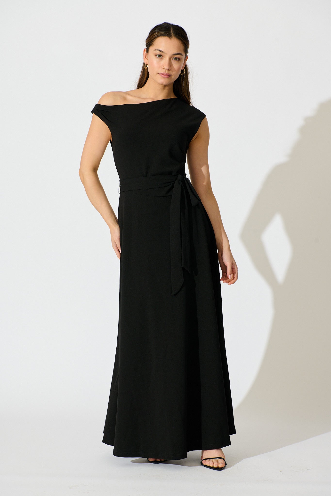 Noirelle Maxi Off Shoulder Dress in Black