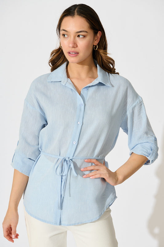 Lysandra Shirt in Pale Blue Linen Blend