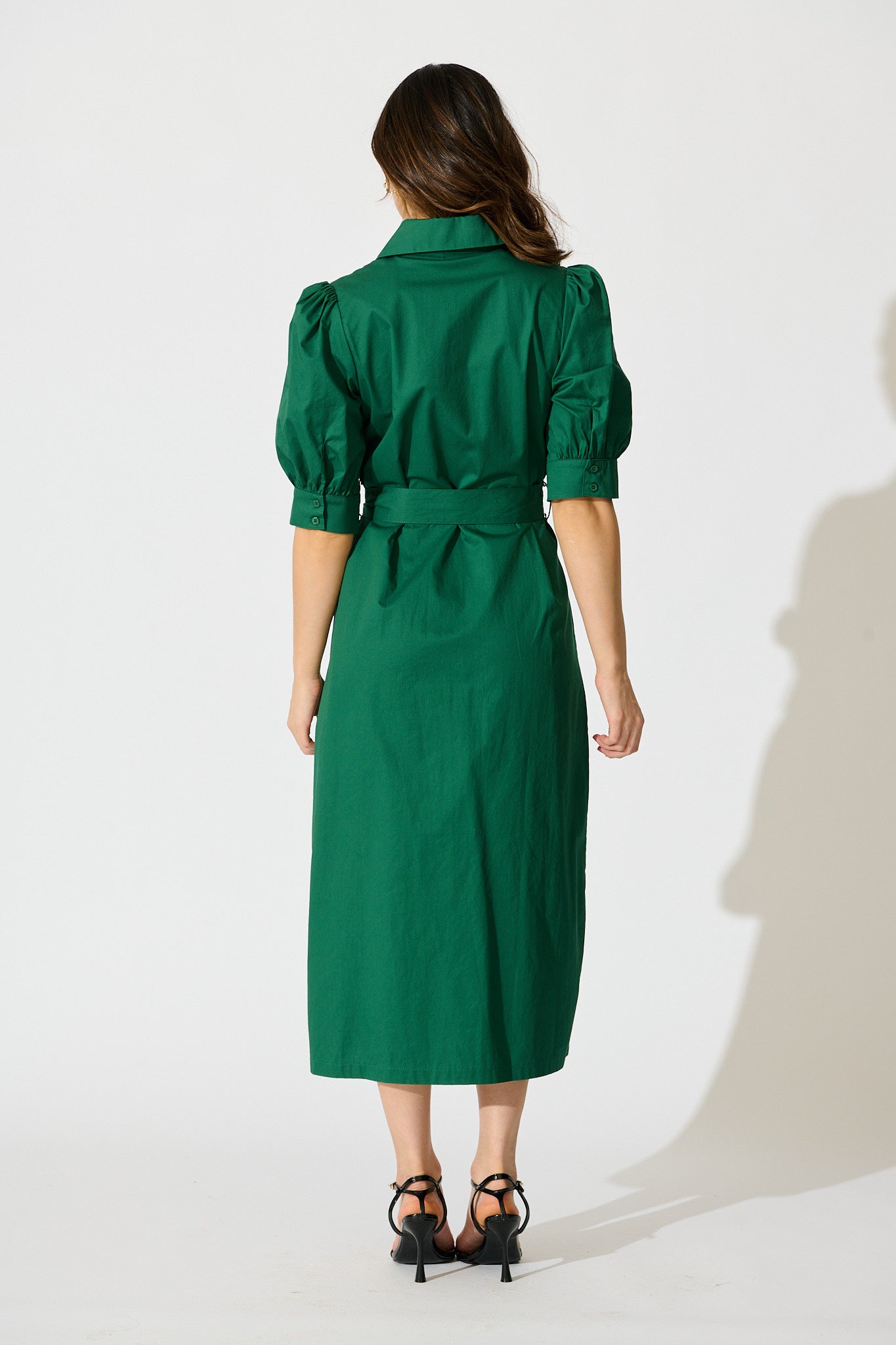 Mila Midi Dress in Emerald Cotton