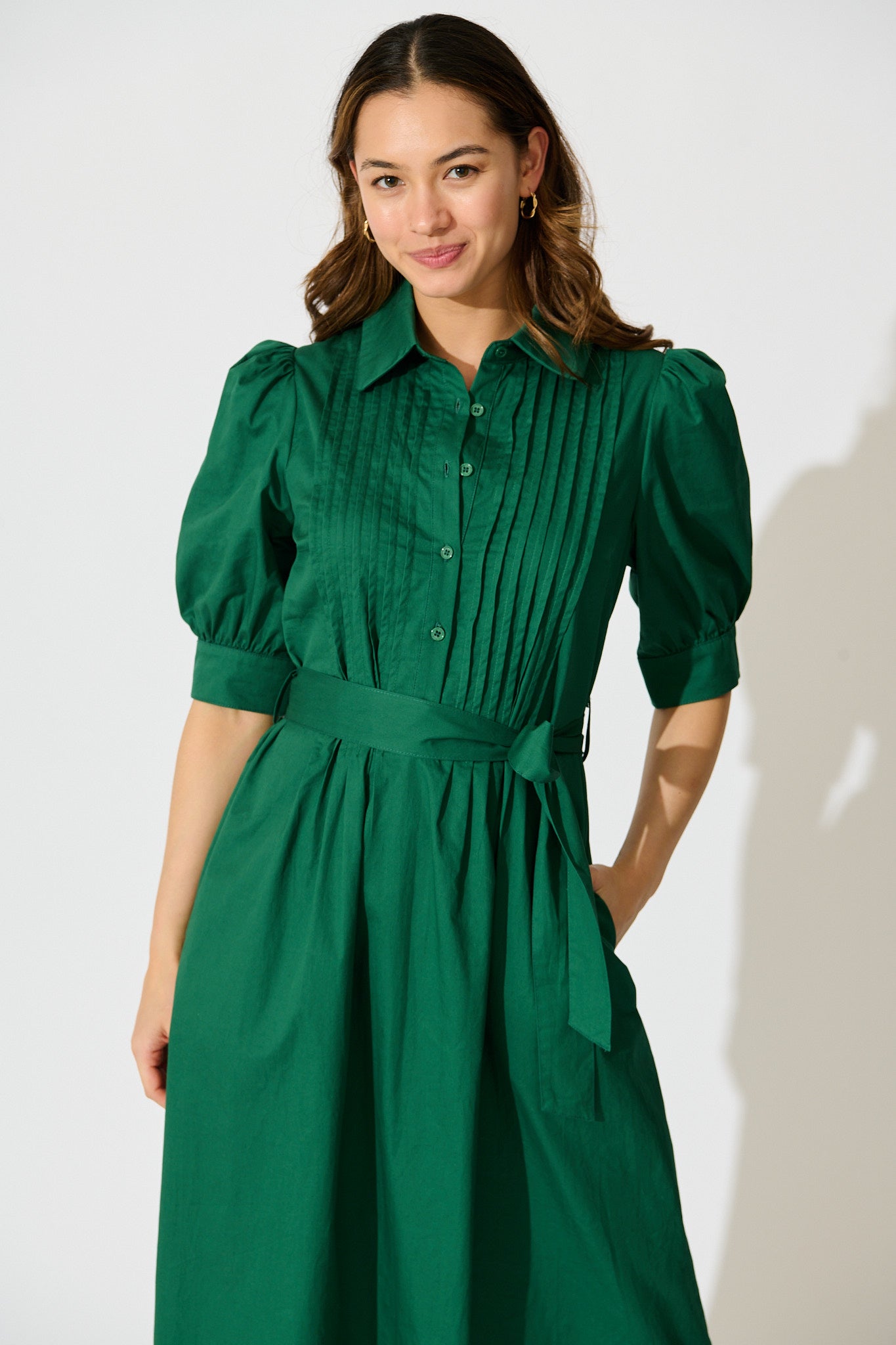 Mila Midi Dress in Emerald Cotton