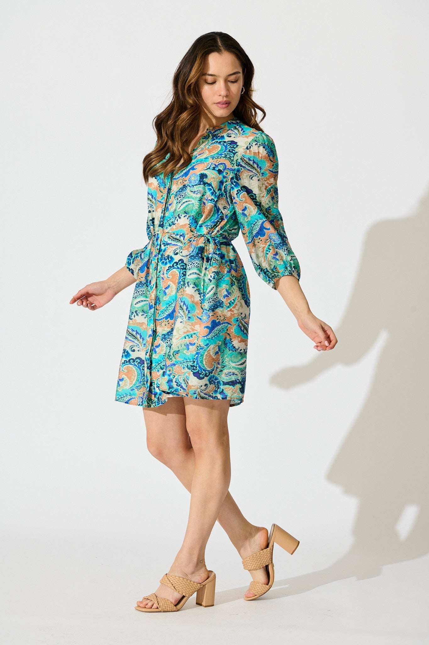 Rochella Dress in Green with Multi Print