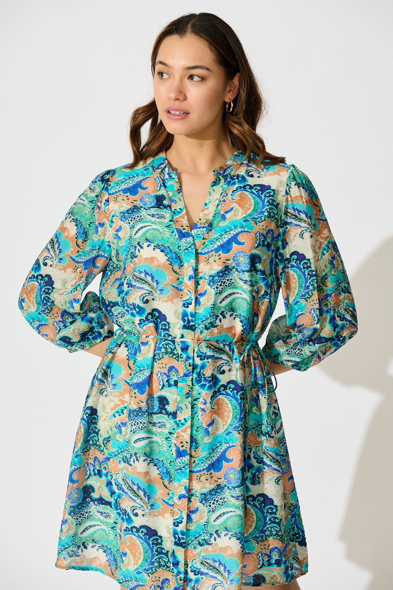 Rochella Dress in Green with Multi Print