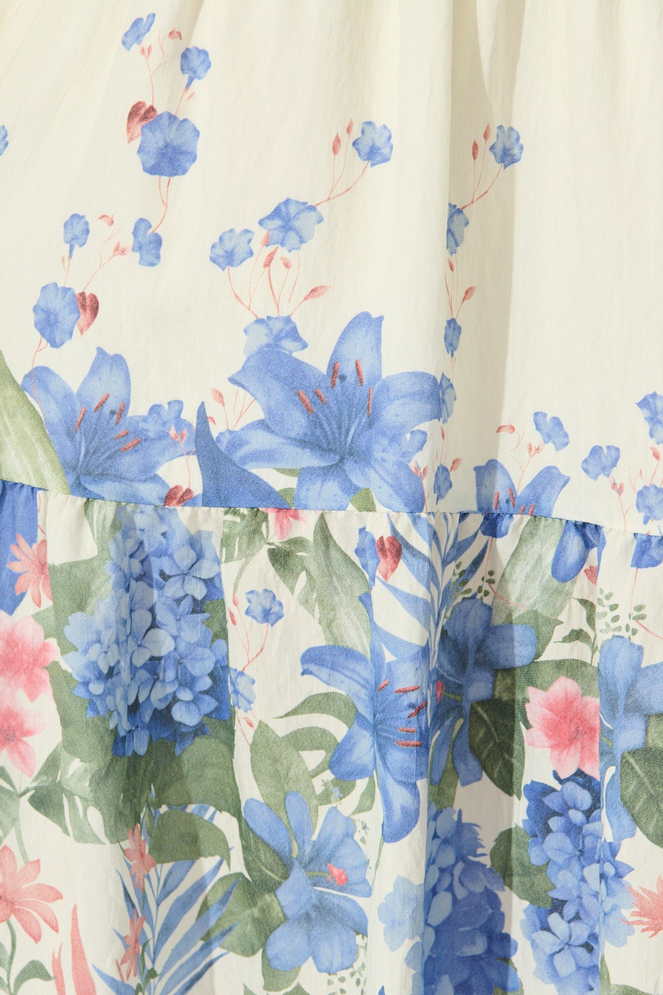 Mae Midi Dress in Cream with Blue Floral Print