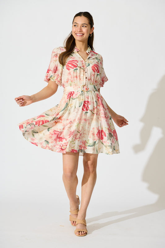 Vintage Blossom Dress in Cream with Multi Floral