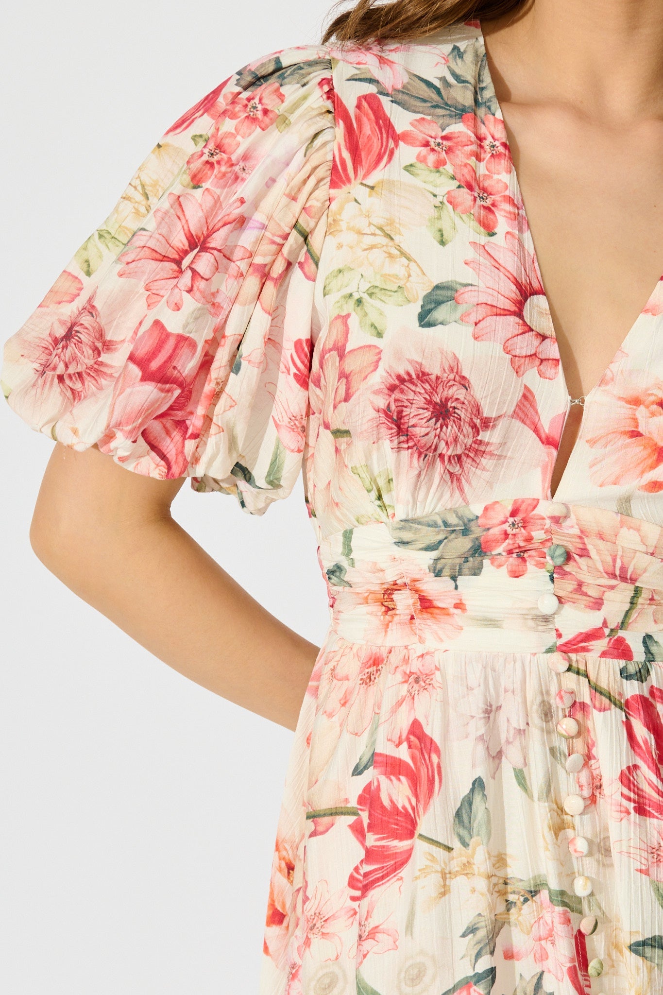 Botanical Romance Maxi Dress in Cream with Multi Floral