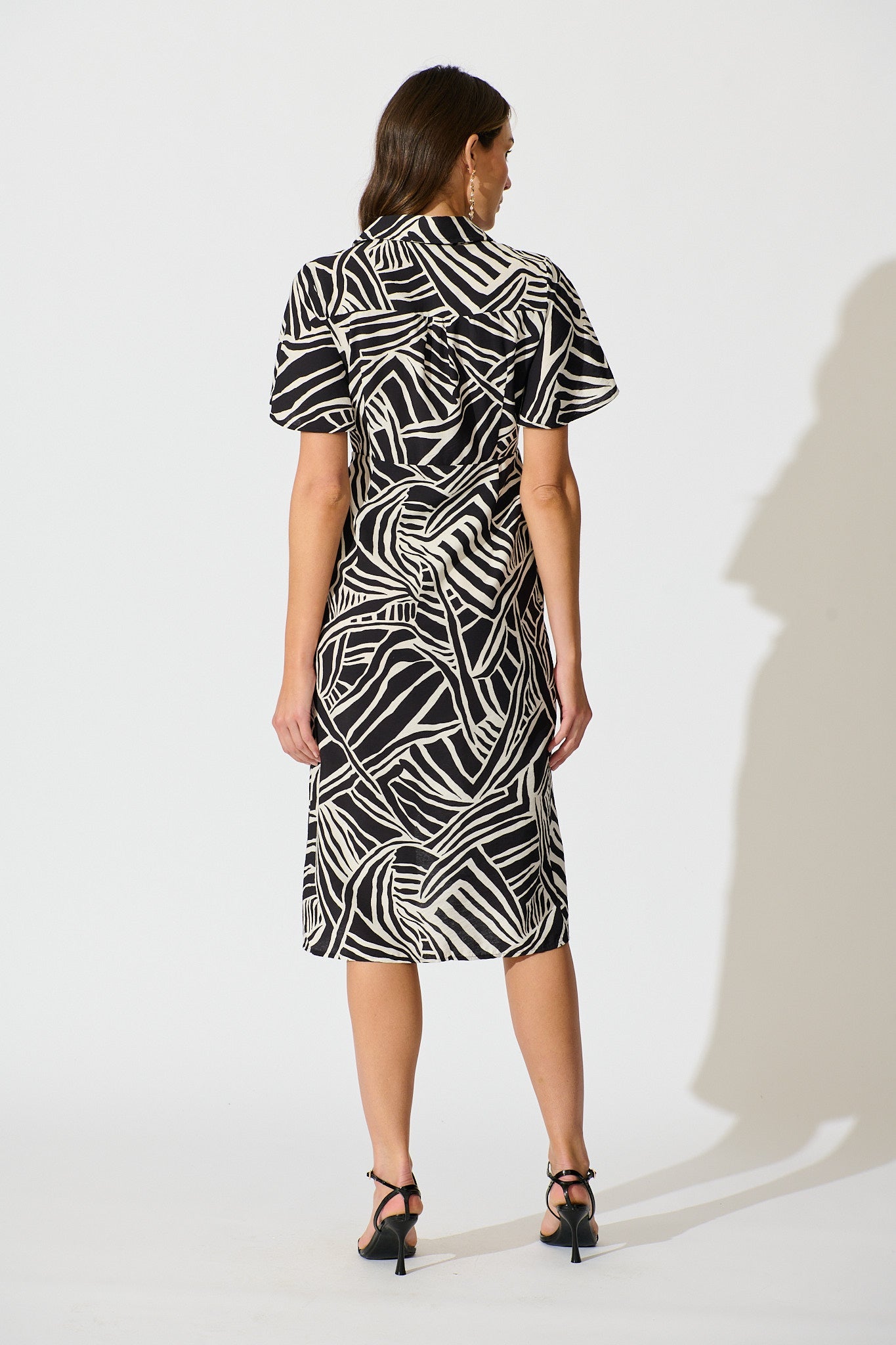 Helenia Midi Wrap Dress in Black and White Cotton Blend