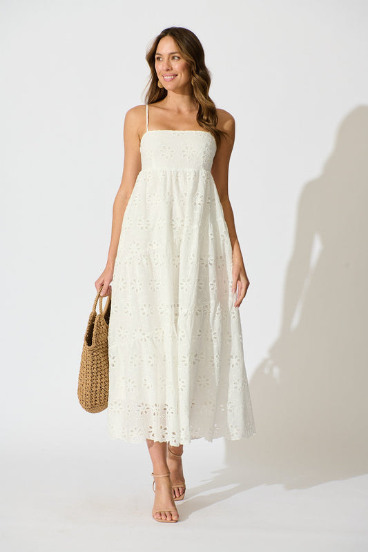 Lily Muse Maxi Sundress in White Embroidery Cotton