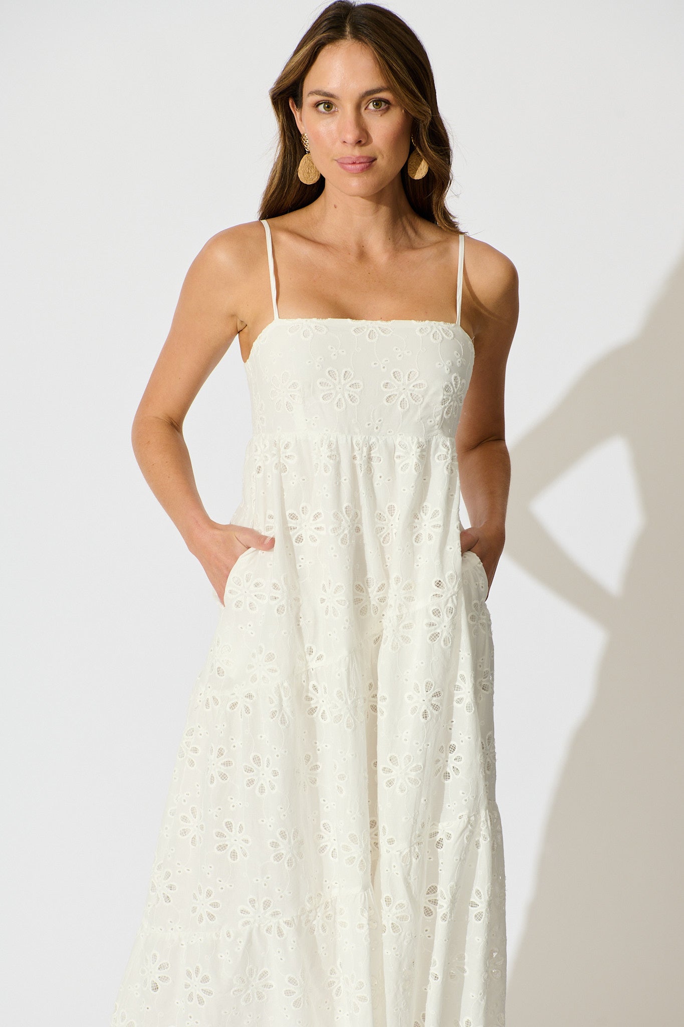 Lily Muse Maxi Sundress in White Embroidery Cotton