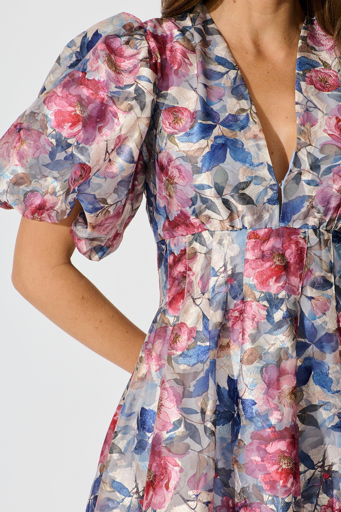 Paris Dreamer Dress in Navy with Pink Floral Organza