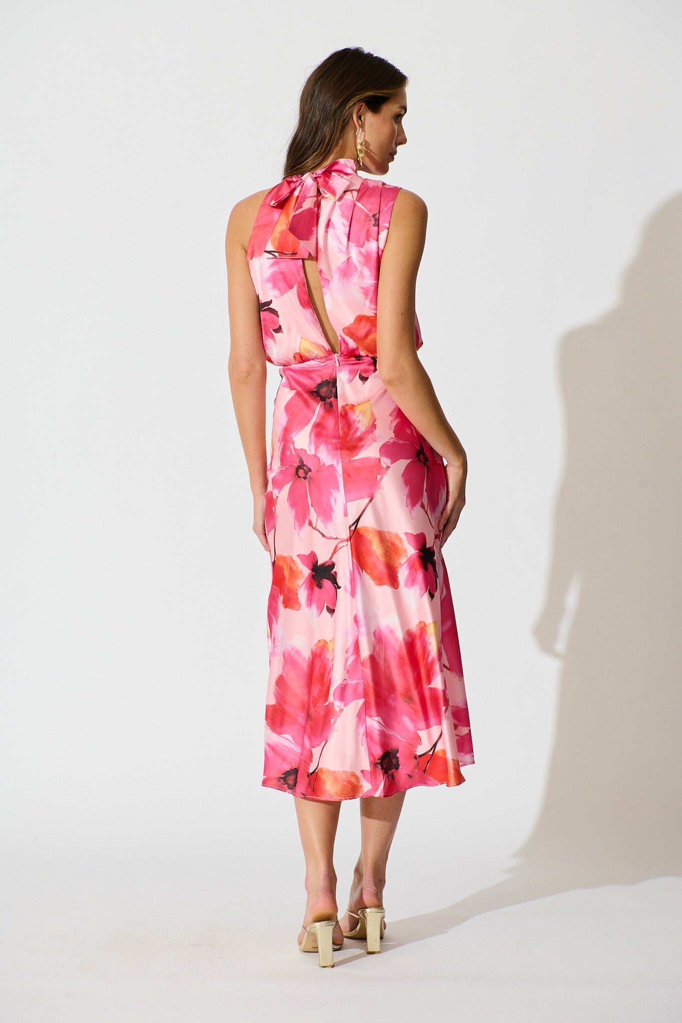 Visions Maxi Dress in Pink Floral Satin
