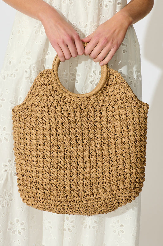 Anouk Circle Handle Tote Bag in Natural Raffia