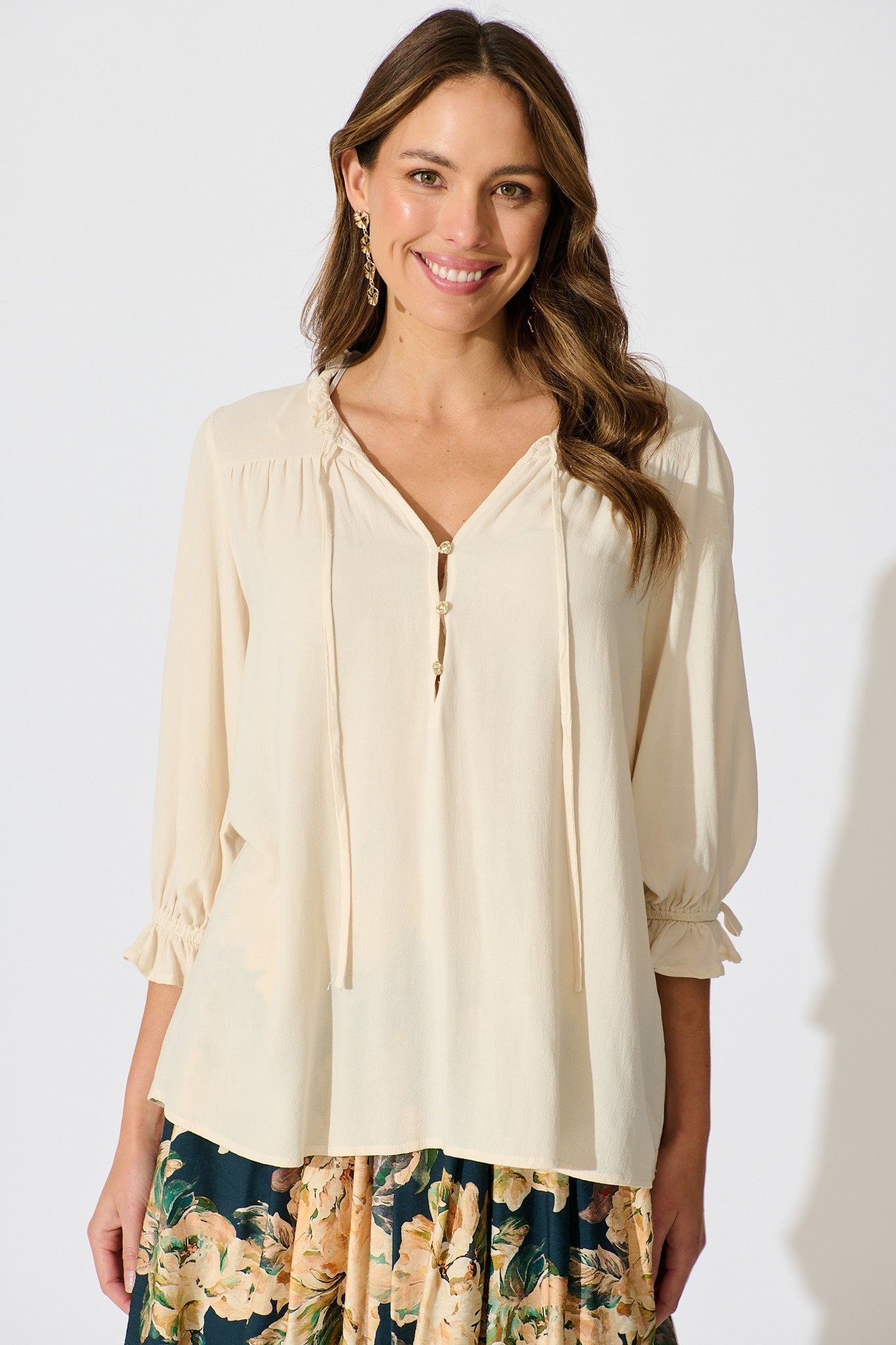 Bonnie Top in Ivory Linen Blend