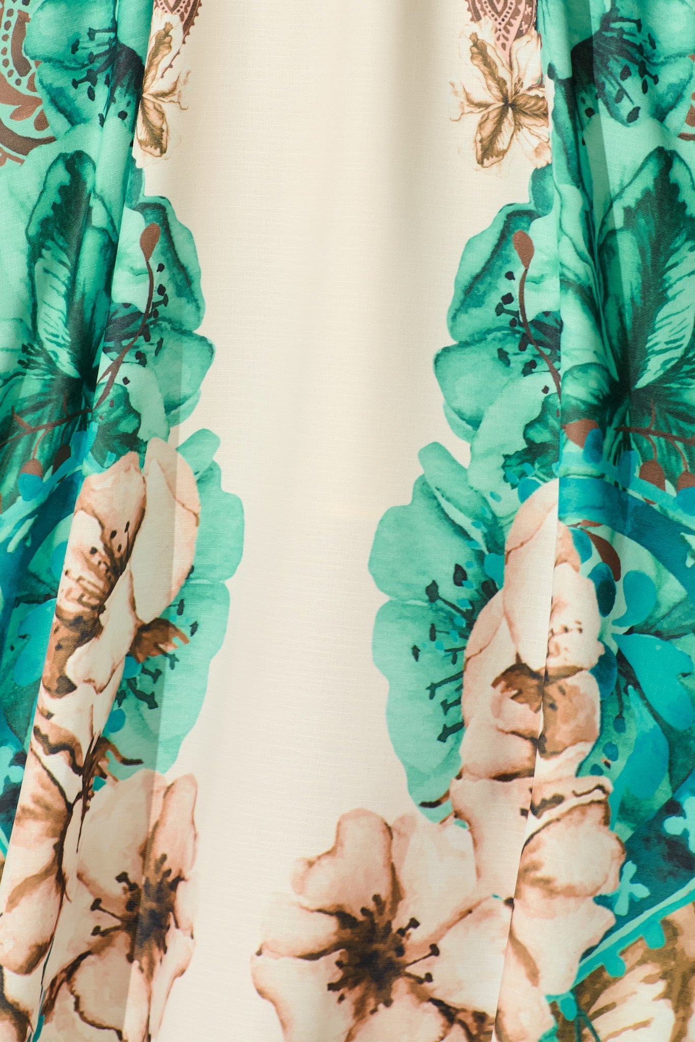 Boheme Breeze Skirt in Cream with Jade Print Linen Blend