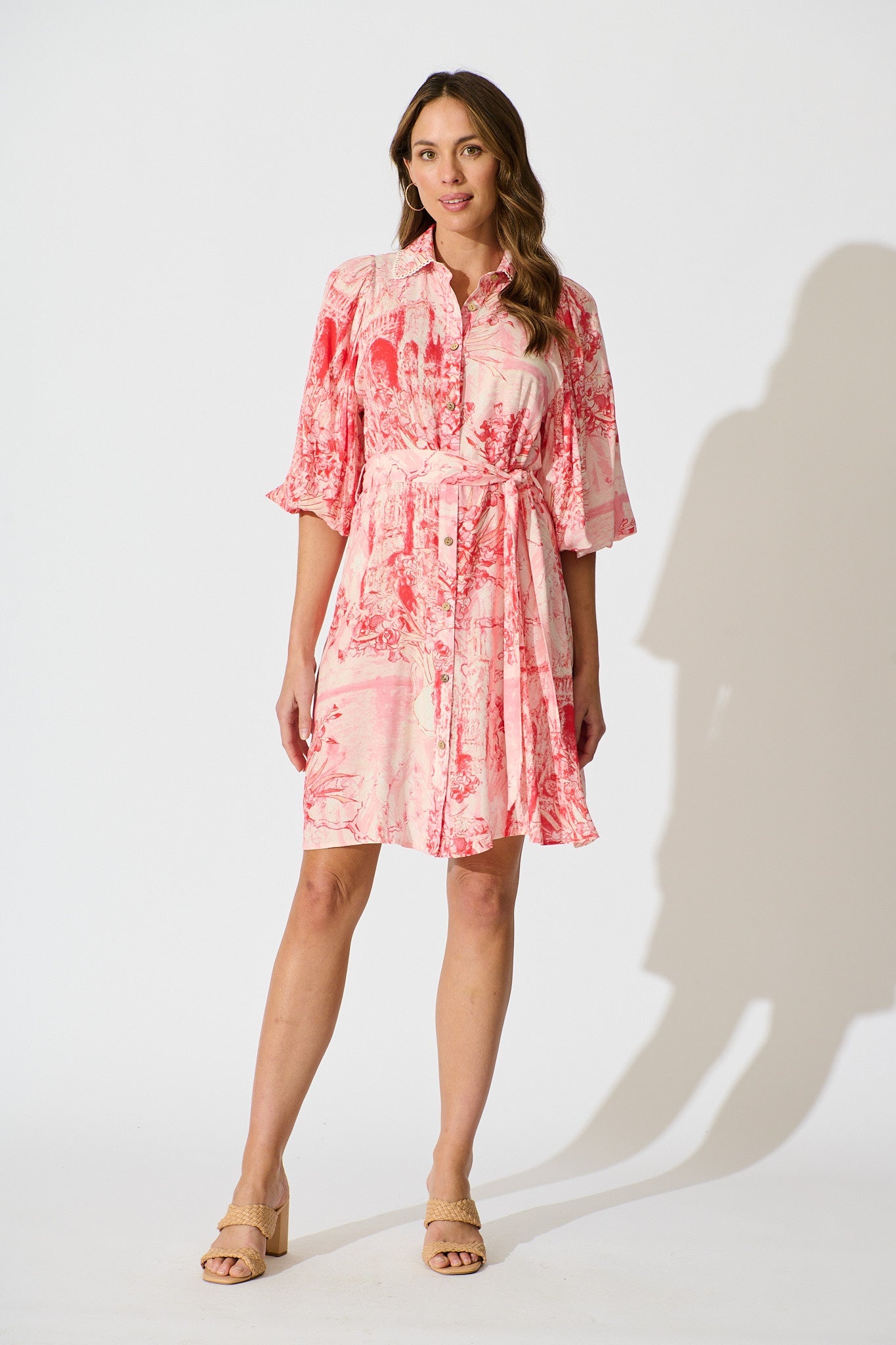 Laverna Shirt Dress in Multi Pink Print