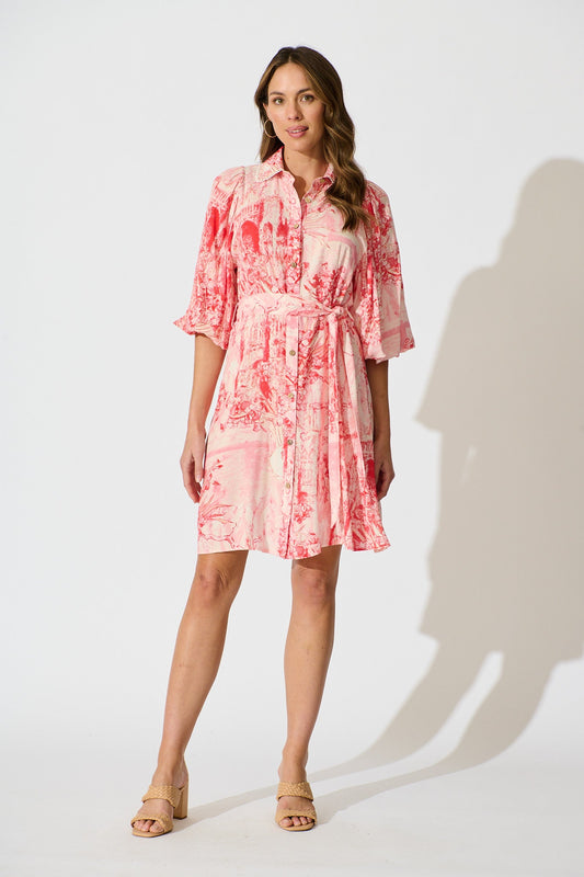Laverna Shirt Dress in Multi Pink Print