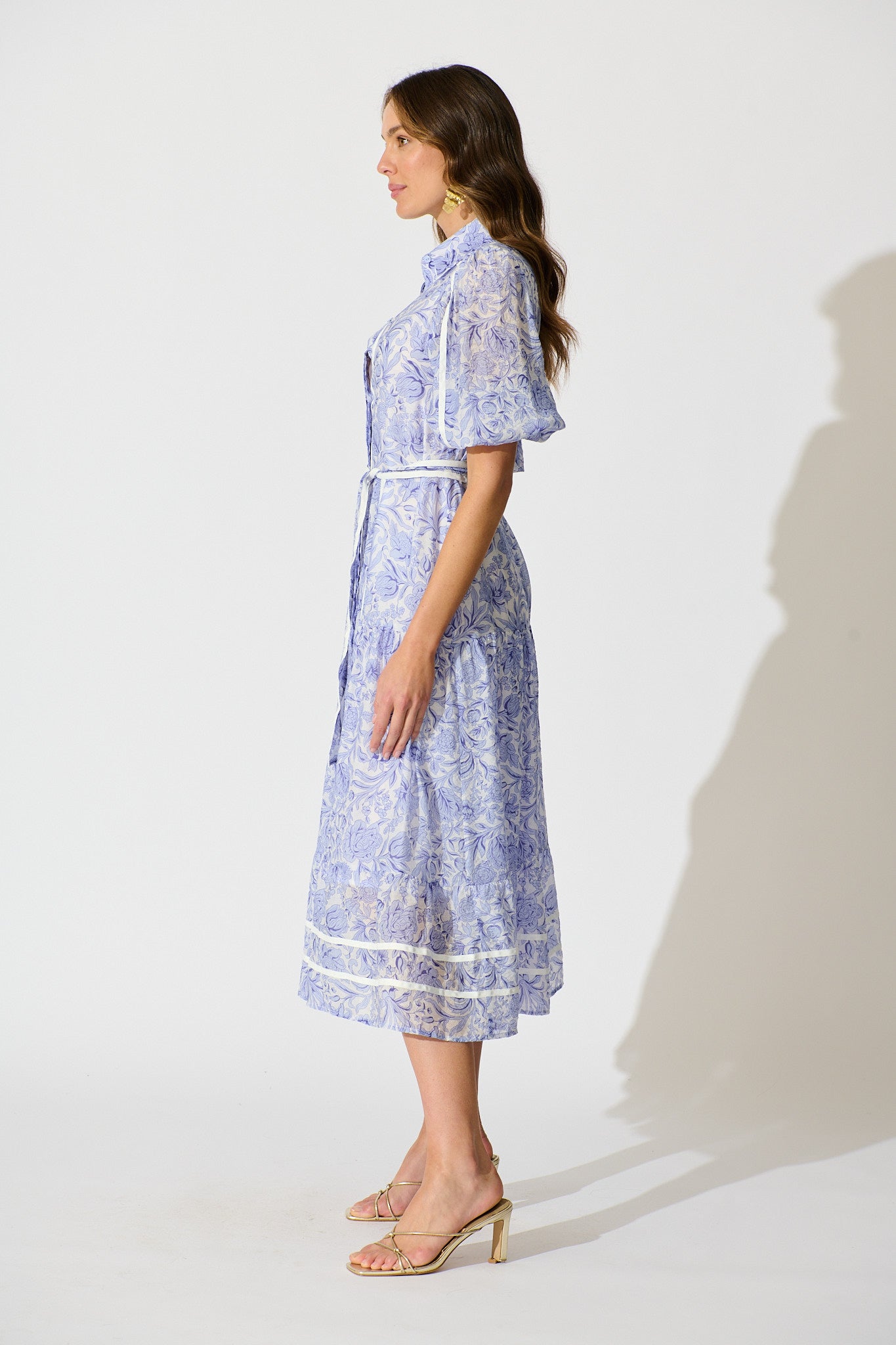Zora Maxi Shirt Dress in Blue Floral Cotton Blend