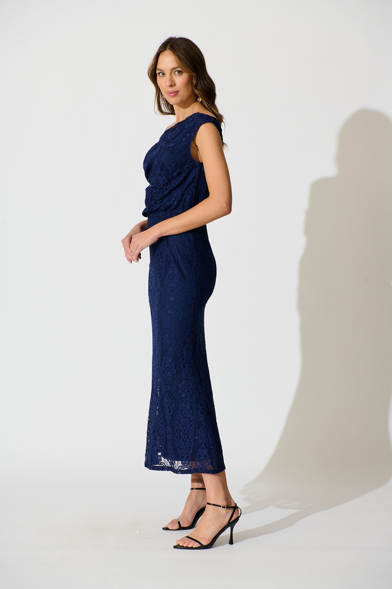 Valencia Lace Midi Dress in Navy
