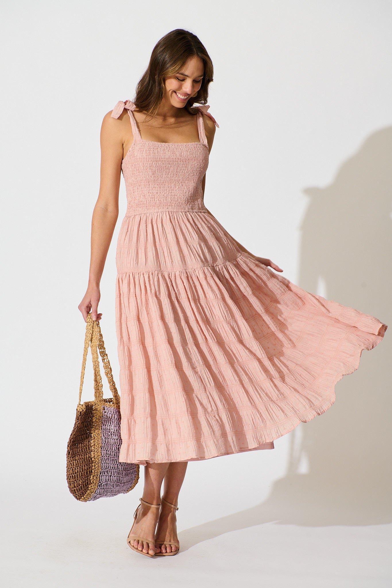 Lila Rea Maxi Sundress in Blush Swiss Dot