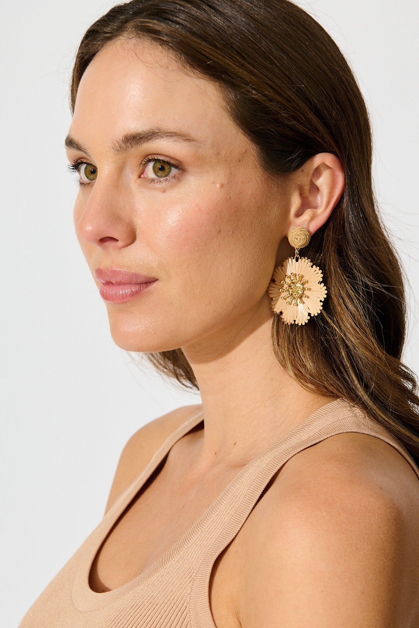 Anais Drop Earrings in Blush Raffia with Gold Accent