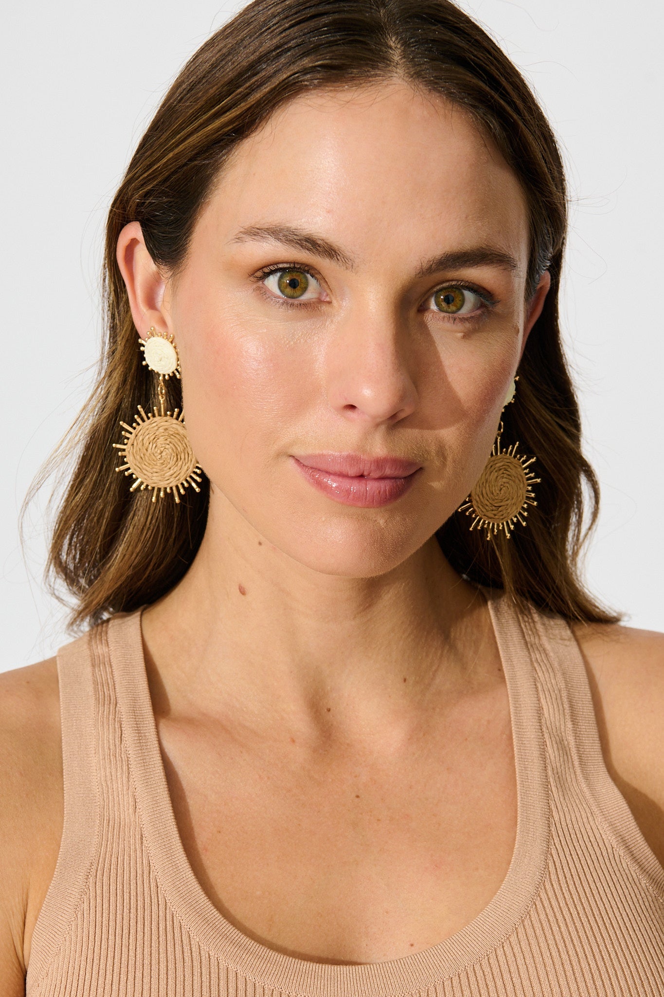 Esme Drop Earrings in Natural Raffia with Gold Accent