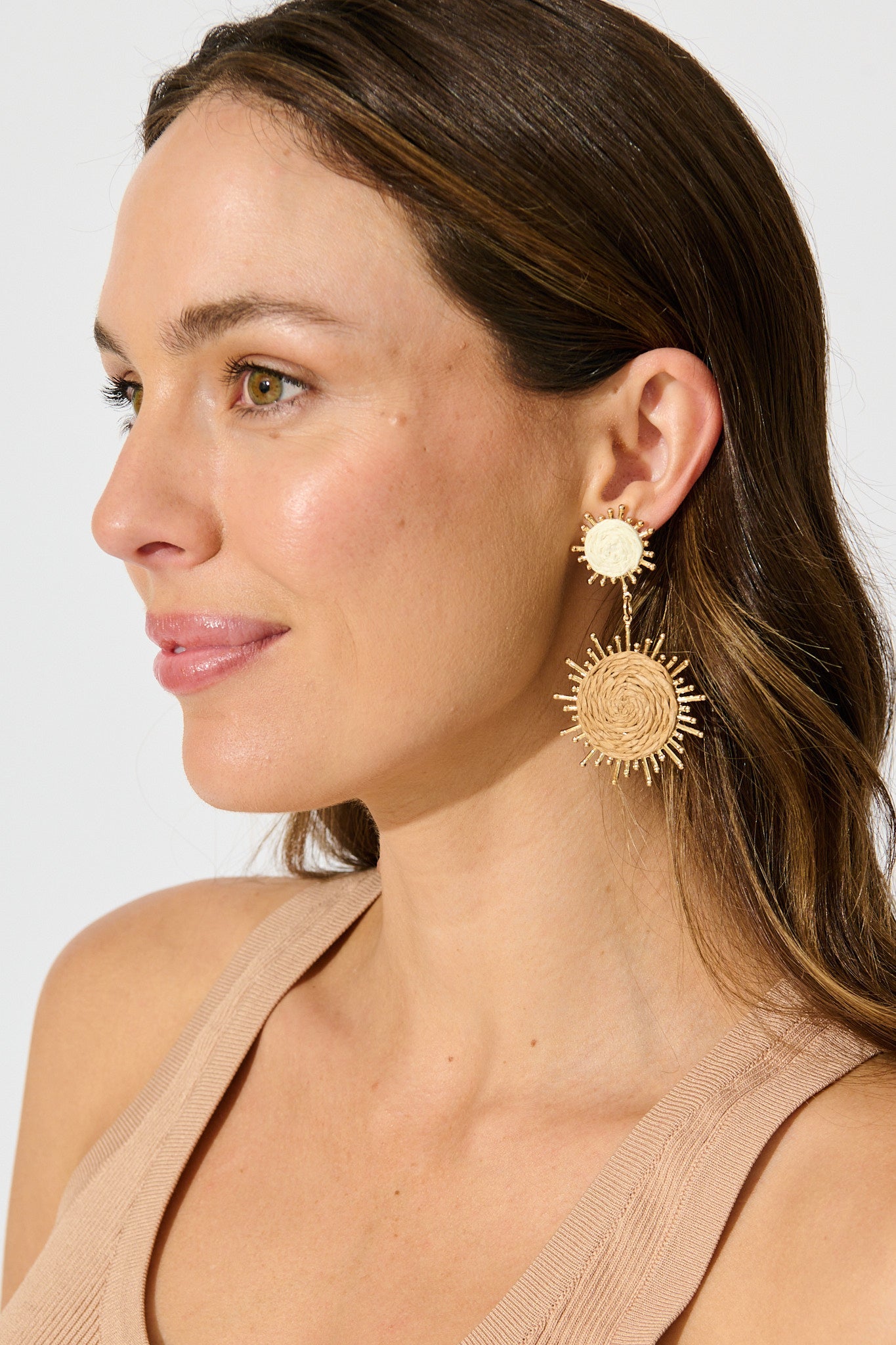 Esme Drop Earrings in Natural Raffia with Gold Accent
