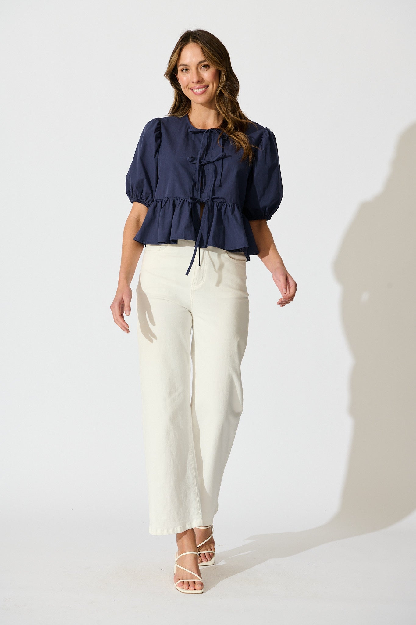Faria Tie Front Top in Navy Cotton