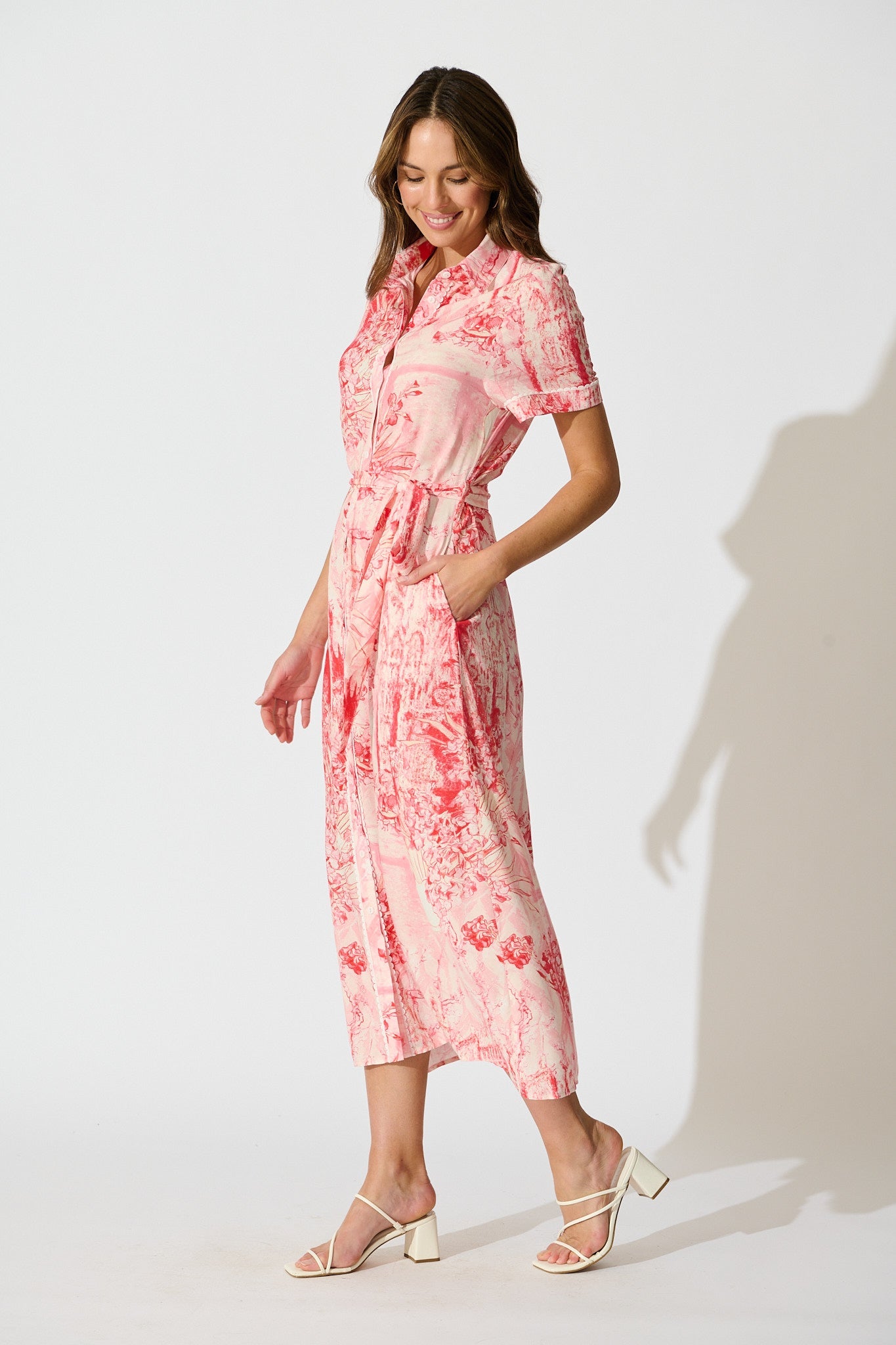 Hope Maxi Shirt Dress in Multi Pink Print