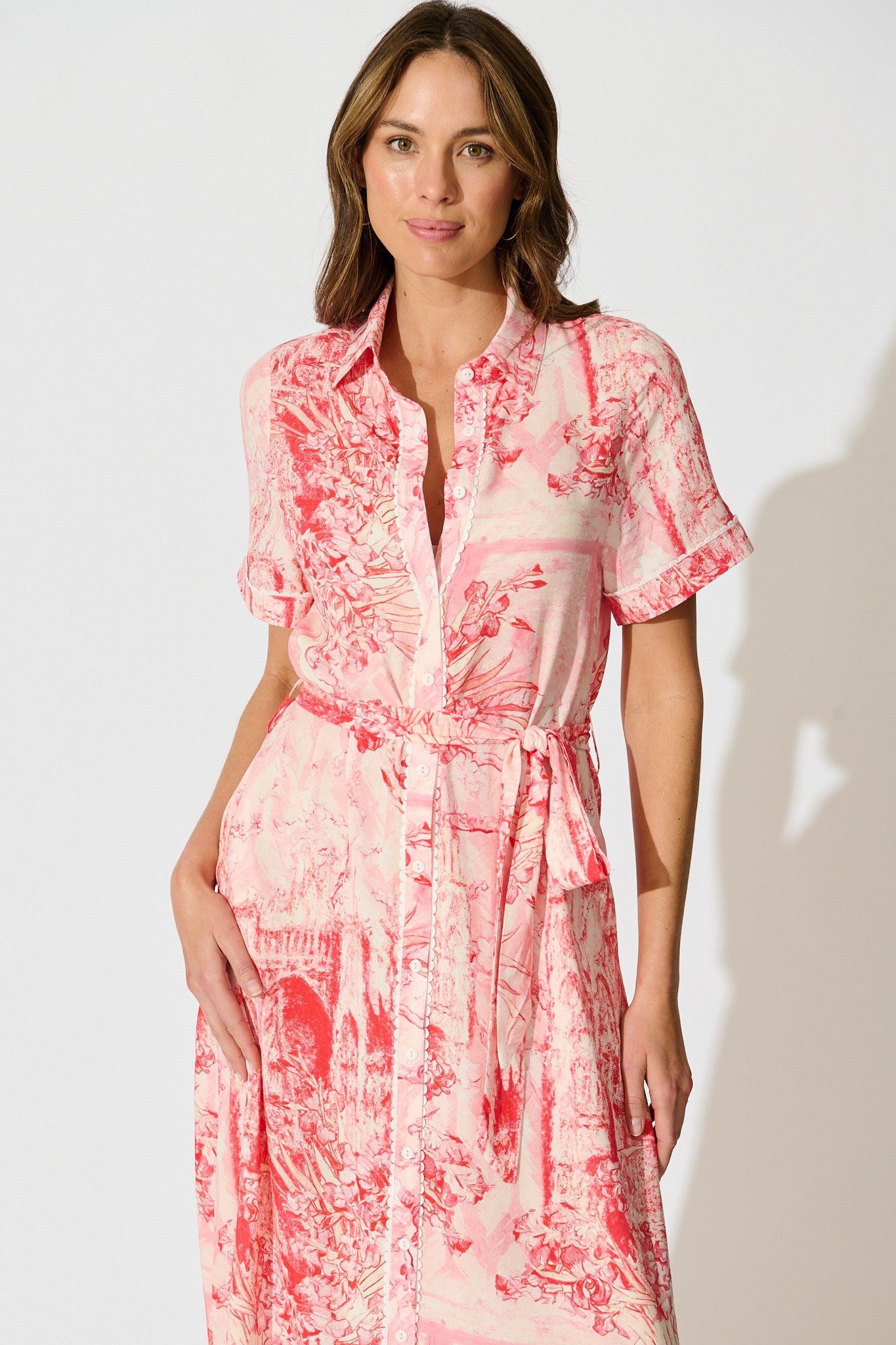 Hope Maxi Shirt Dress in Multi Pink Print