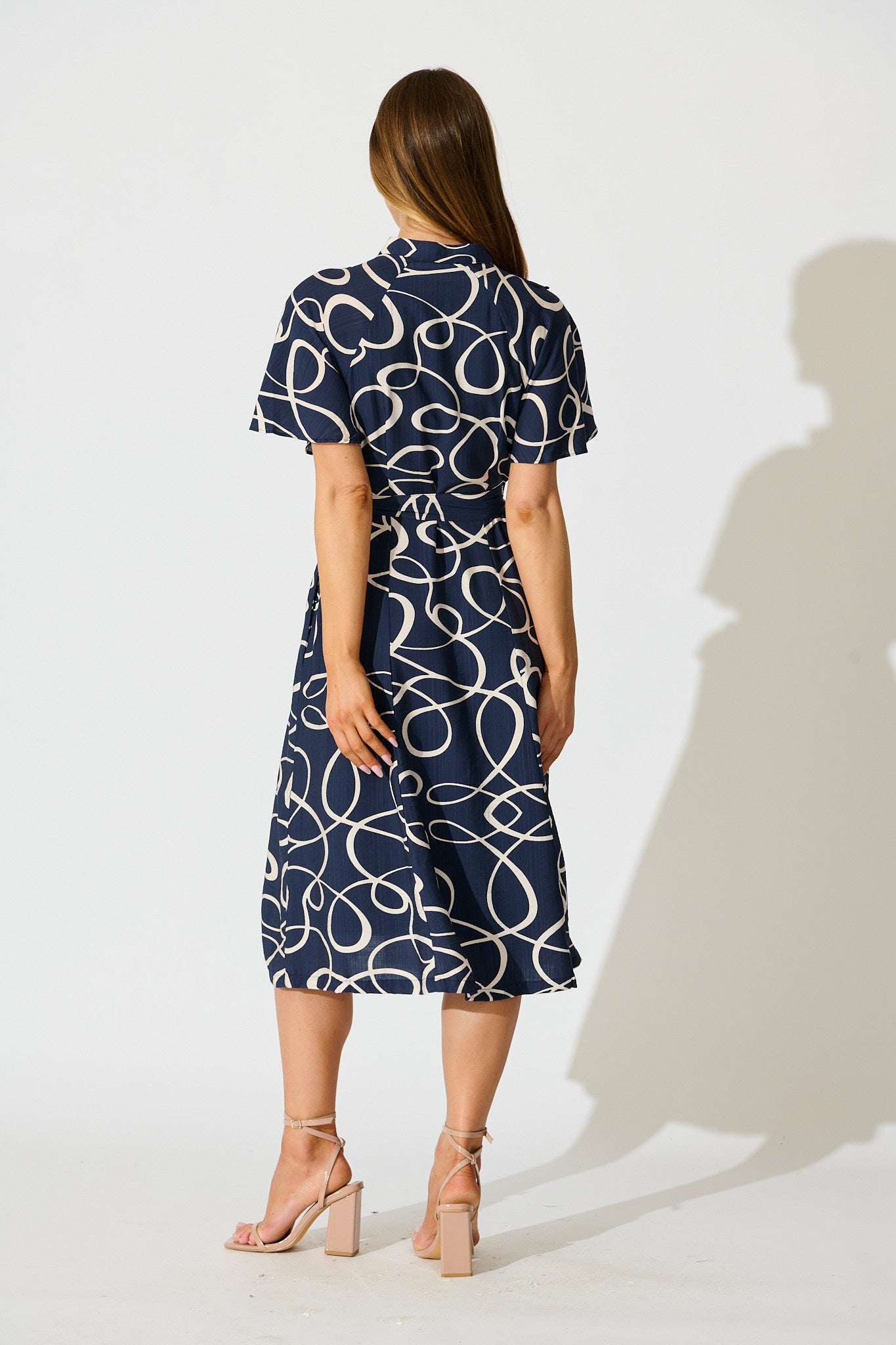 Fergie Midi Dress in Navy Geometric Print