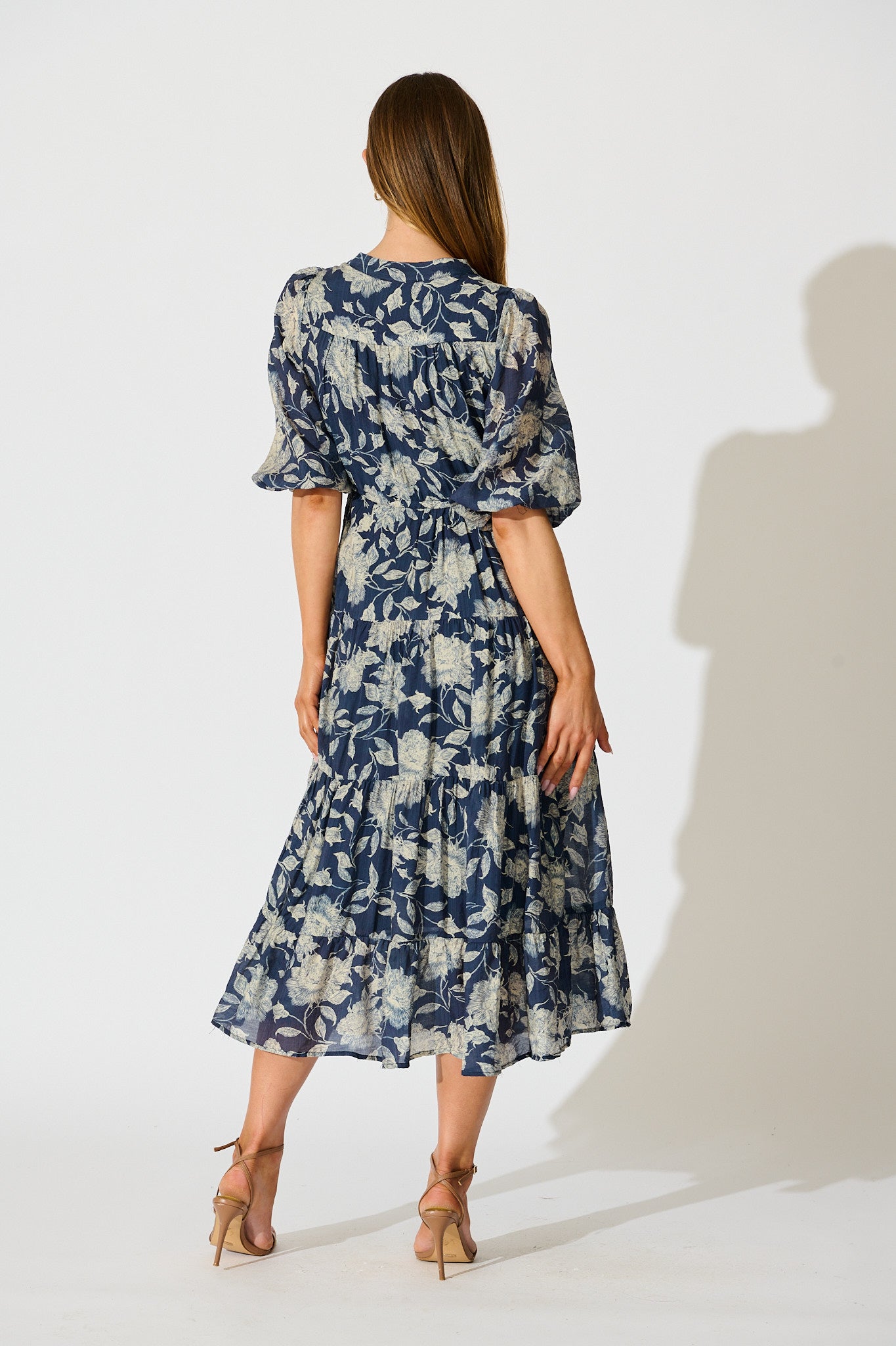 Messina Midi Dress in Navy with Cream Floral