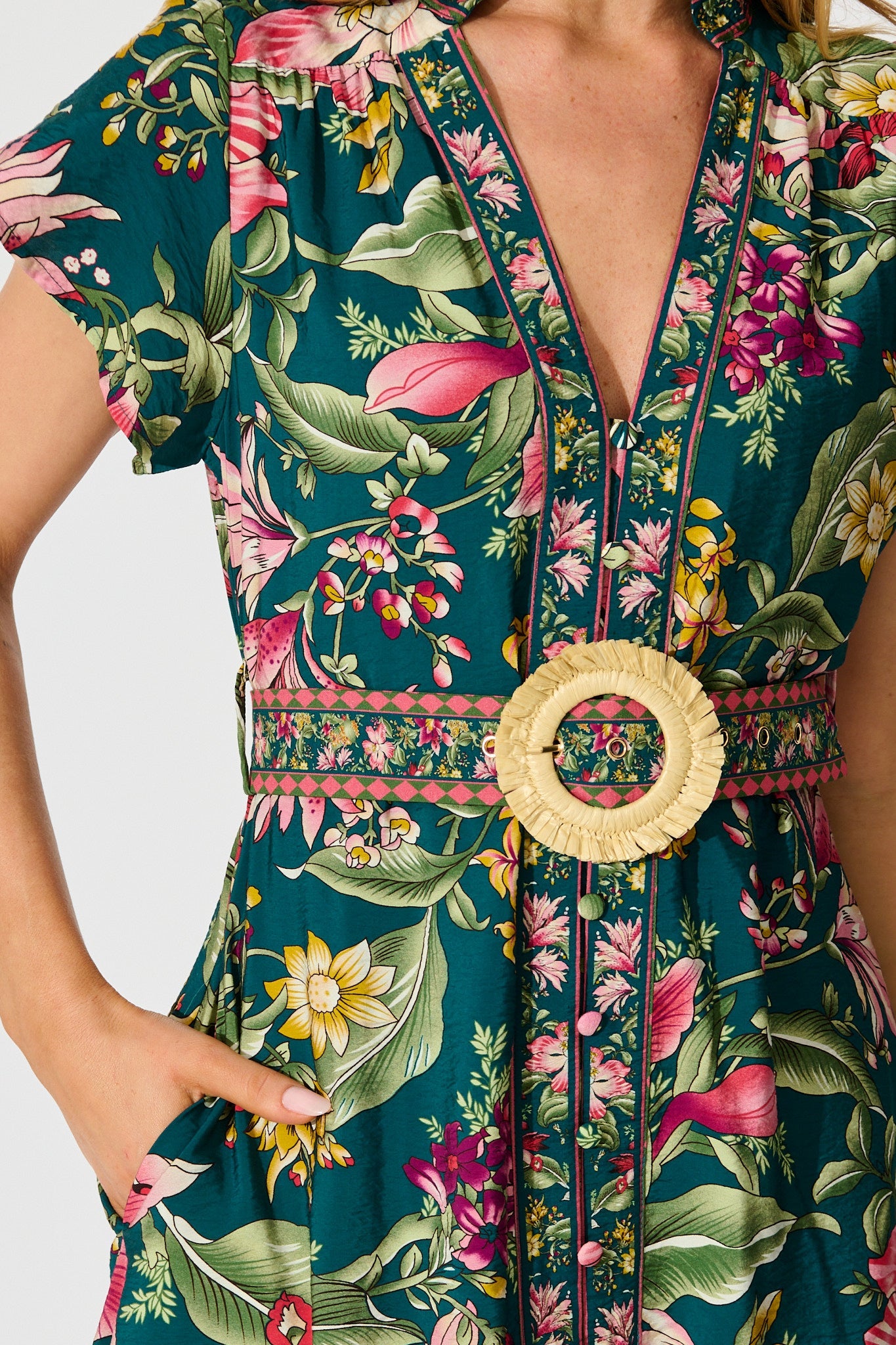 PRE ORDER Portofino Bloom Midi Dress in Green with Multi Floral